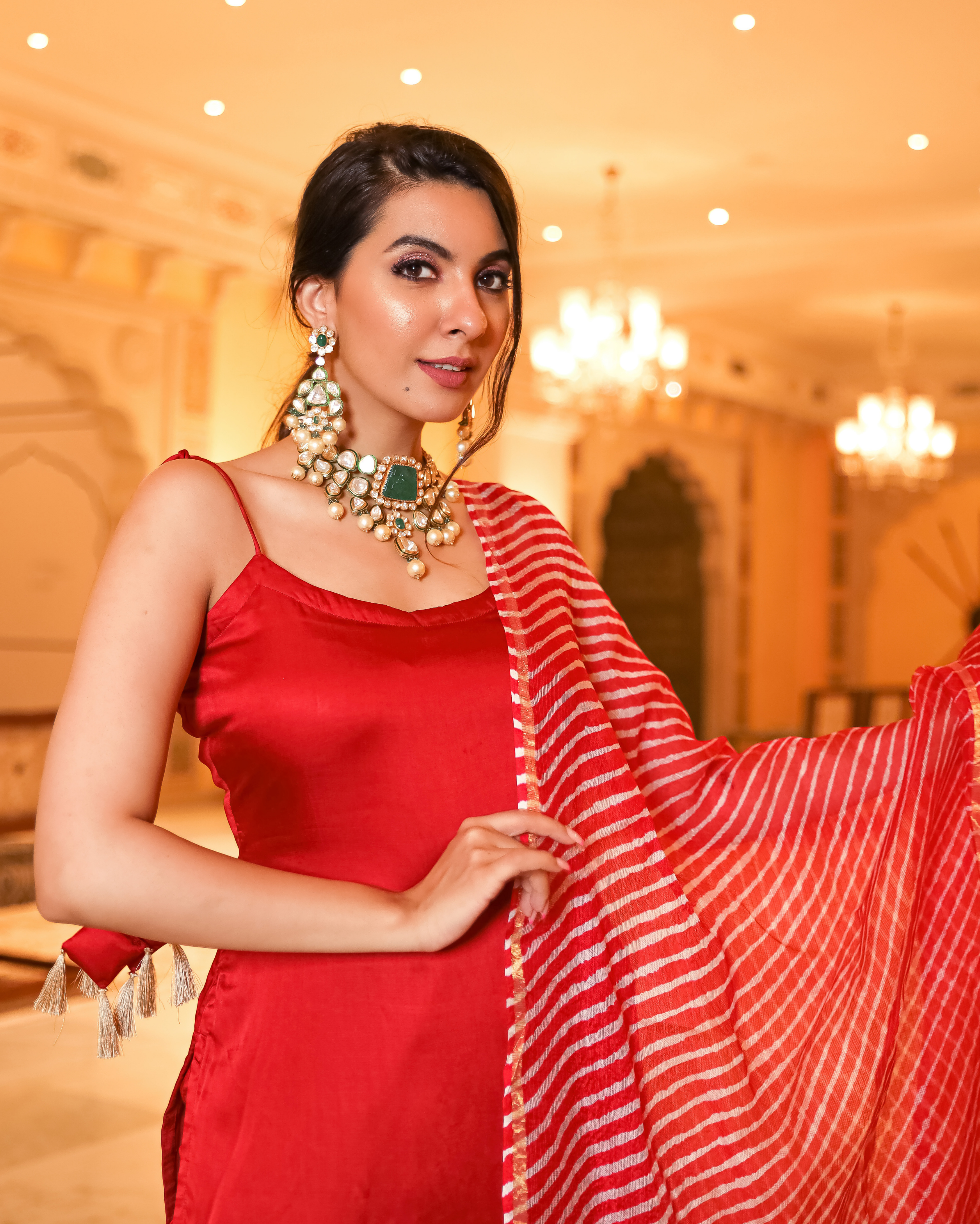 Red Grace Leheriya Suit Set