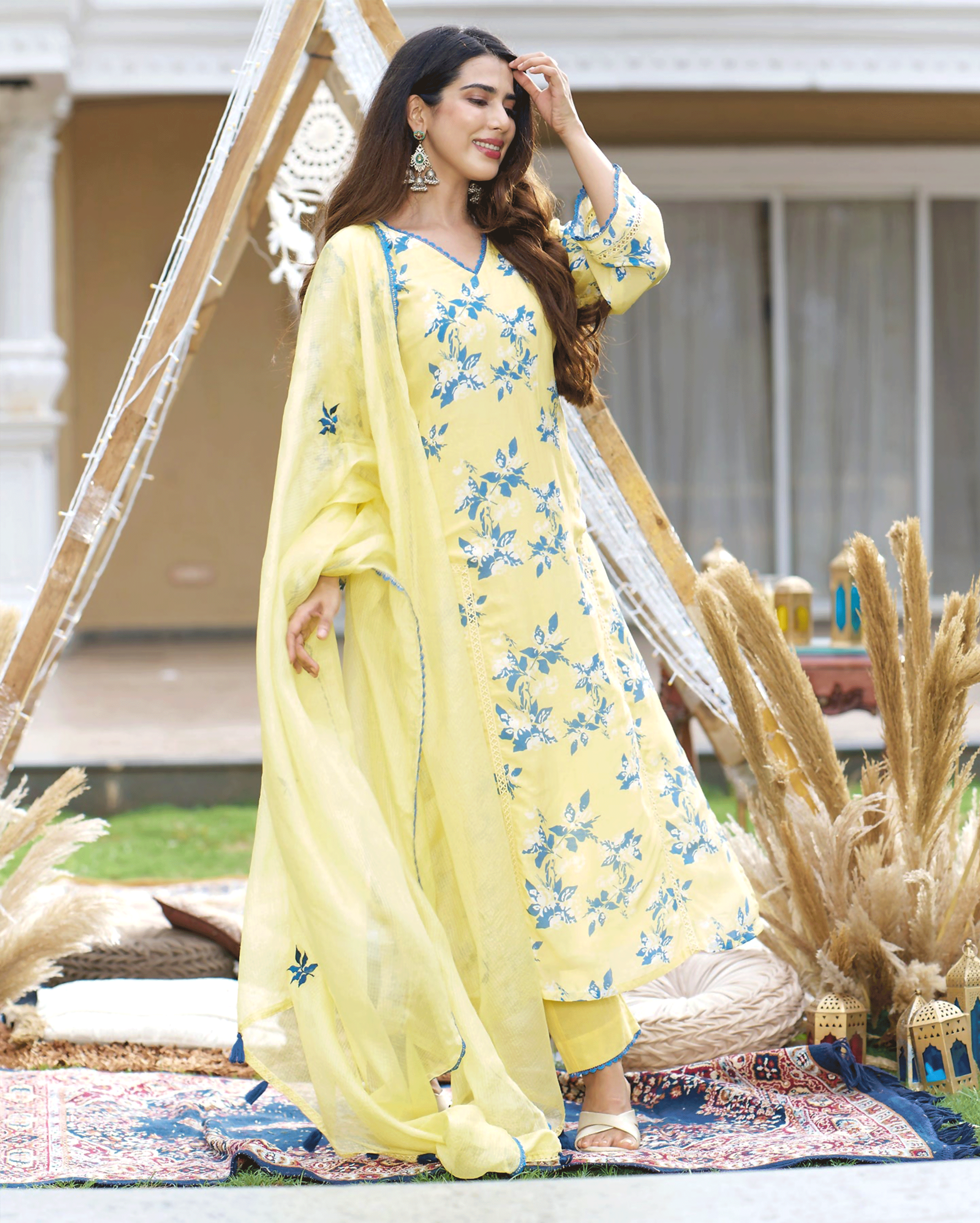 Shrinika Yellow Printed Silk Suit Set