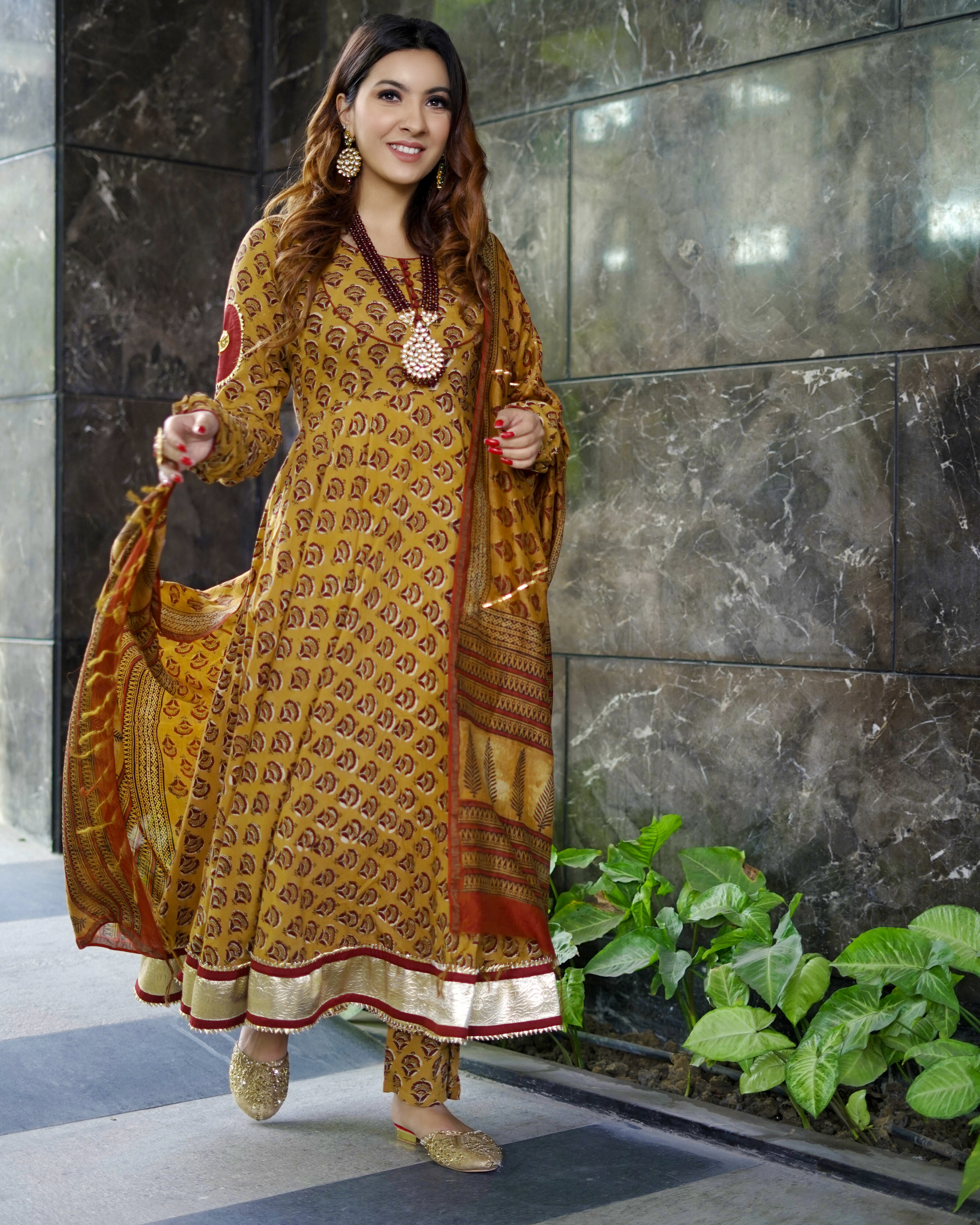 Mustard Yellow Handblock Suit Set