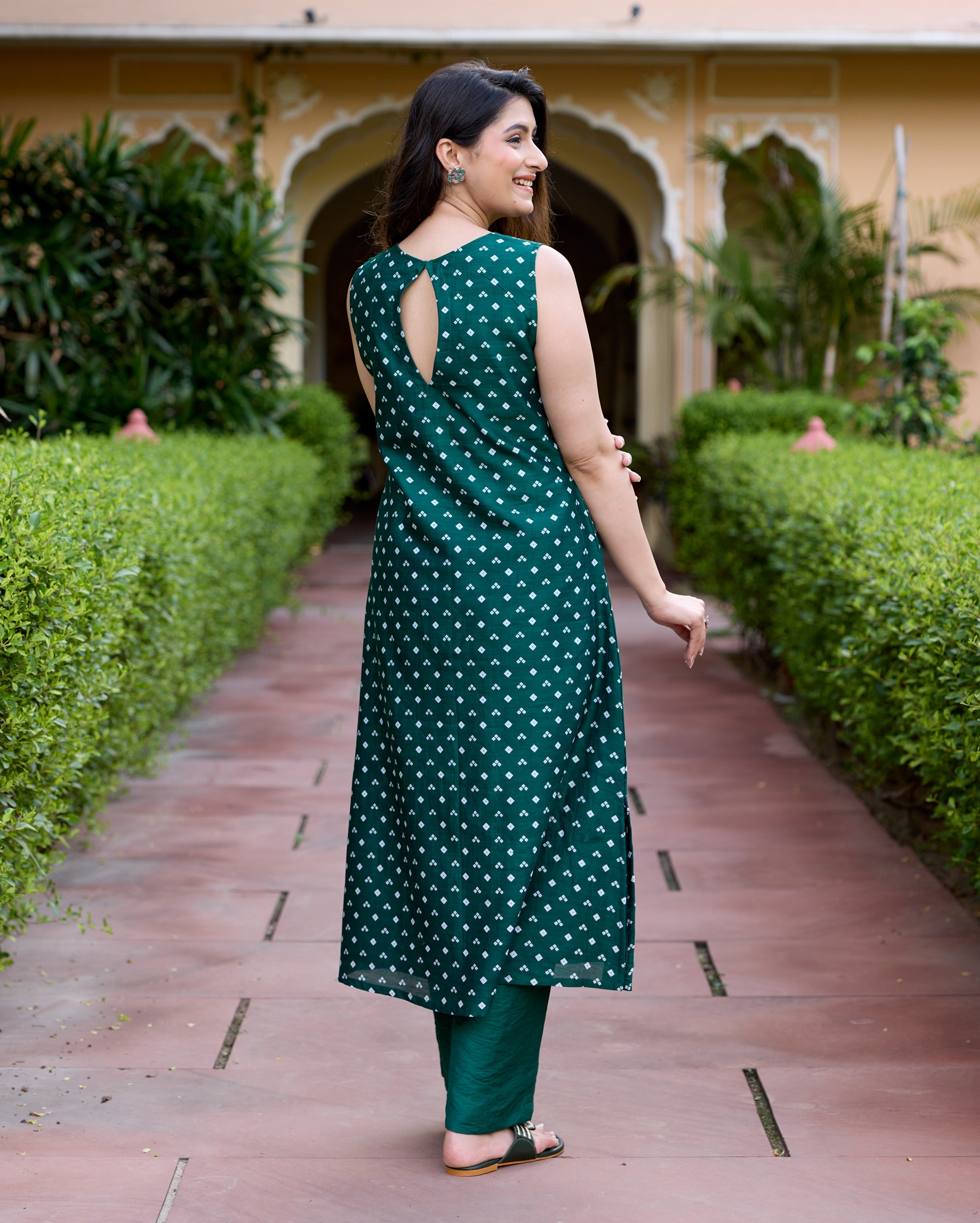 Saj Green Bandhani Chanderi Kurta Set