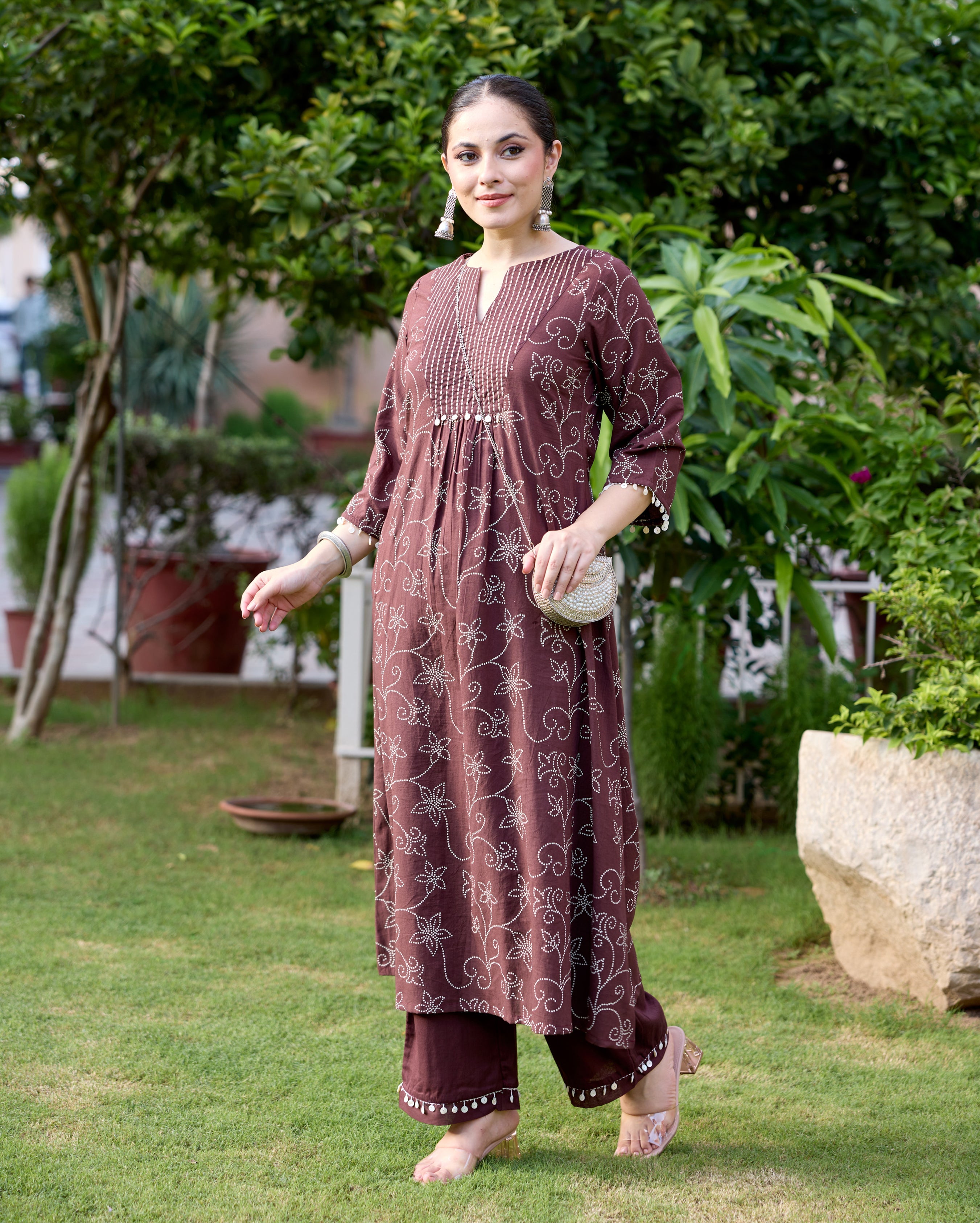 Nida Brown Bandhani Cotton Kurta Set