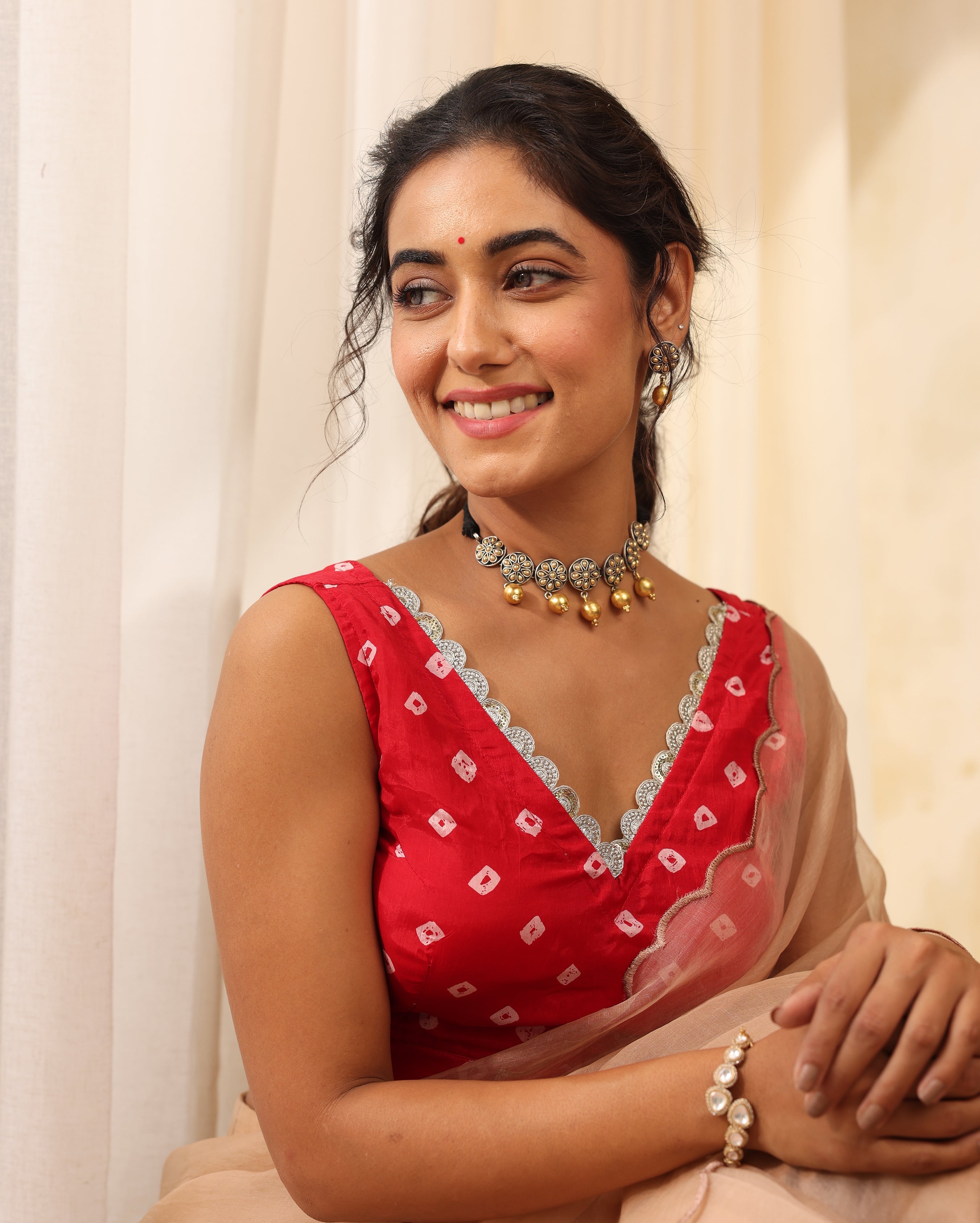 Anvika Red Printed Silk Blouse