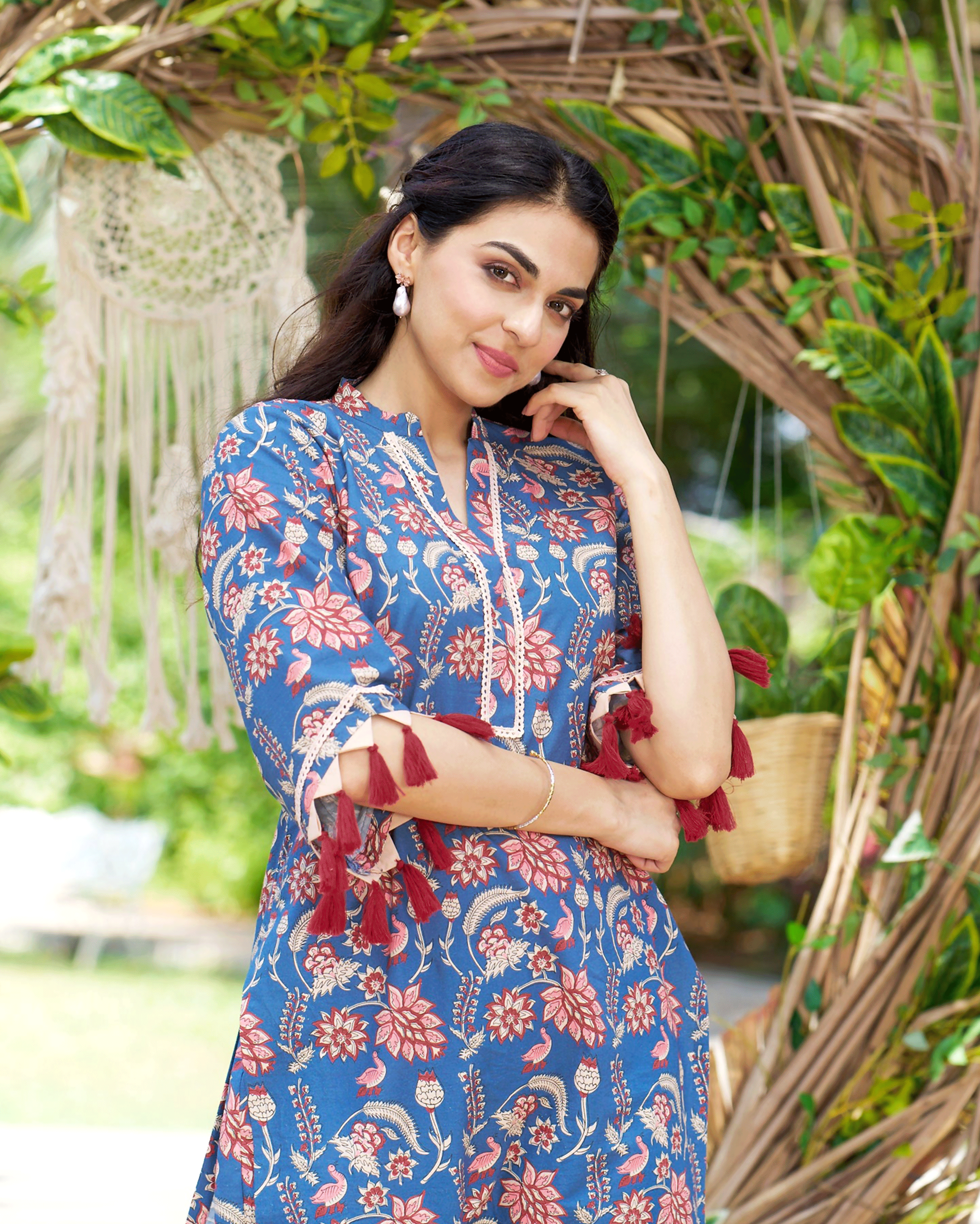 Kayra Blue Printed Cotton Kurta Set