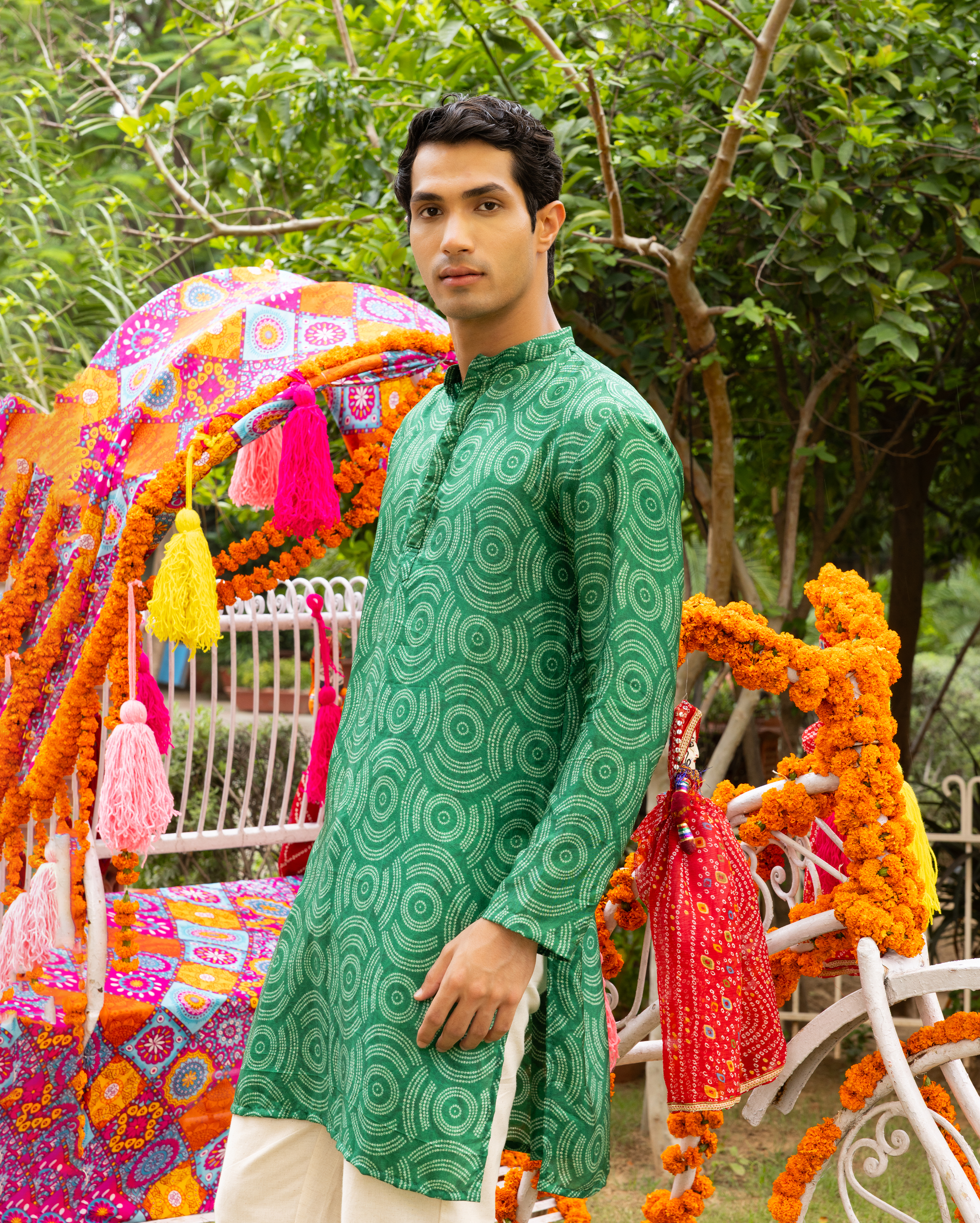 Taarush Green Bandhani Chanderi Kurta
