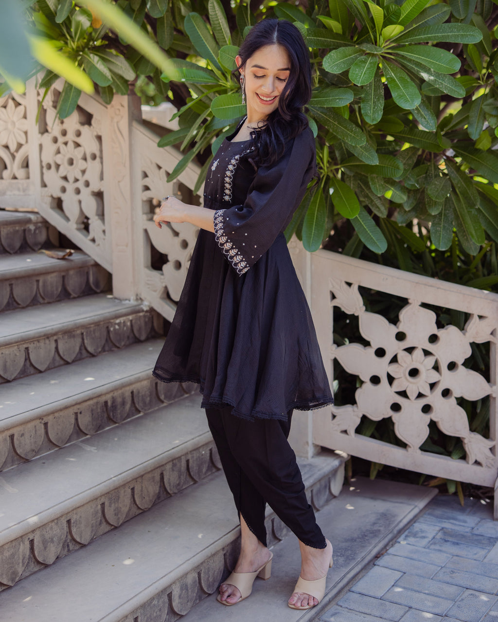 Enchanted Leaf Black Embroidered Doria Coord Set