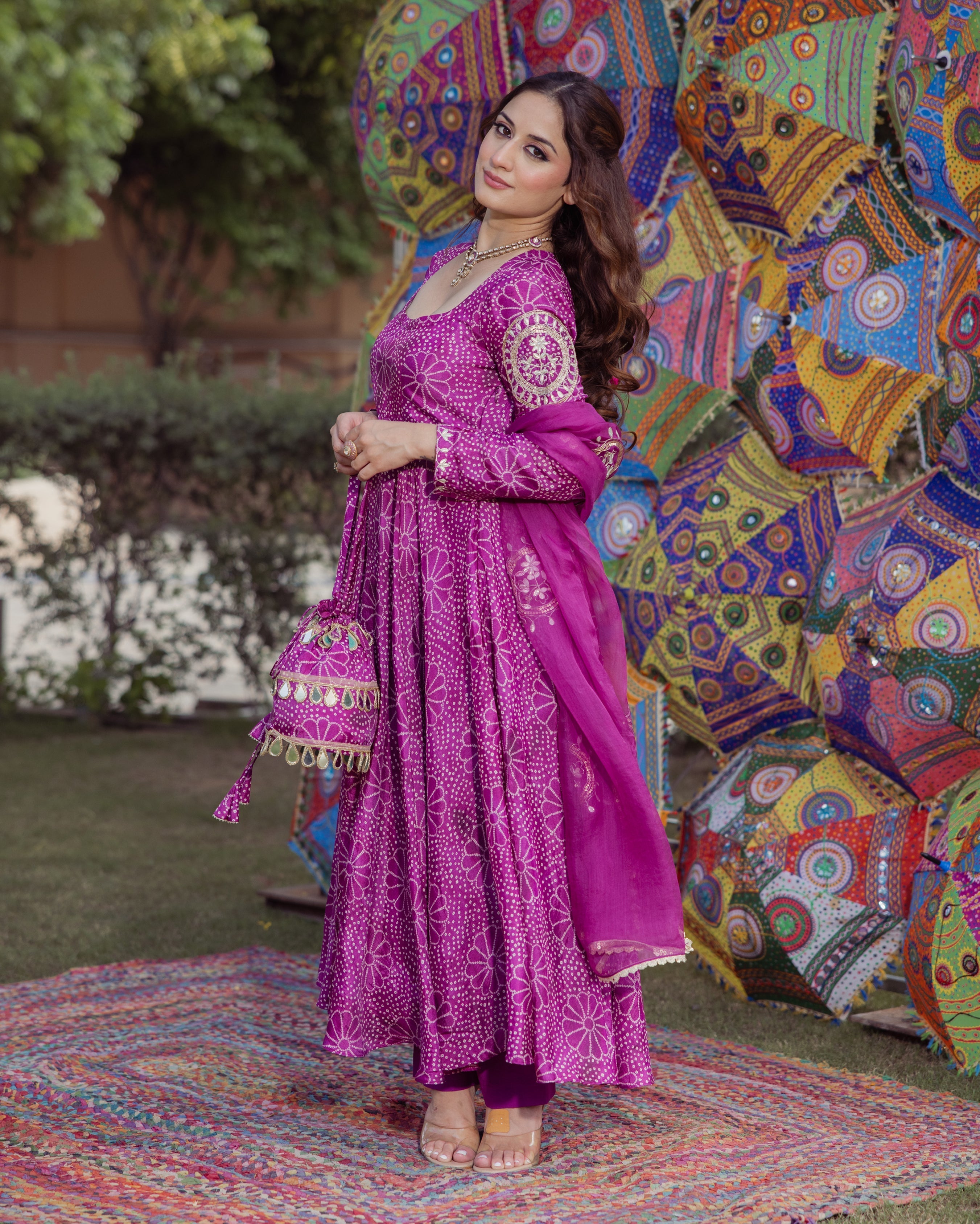 Shraddha Magenta Bandhani Chanderi Suit Set