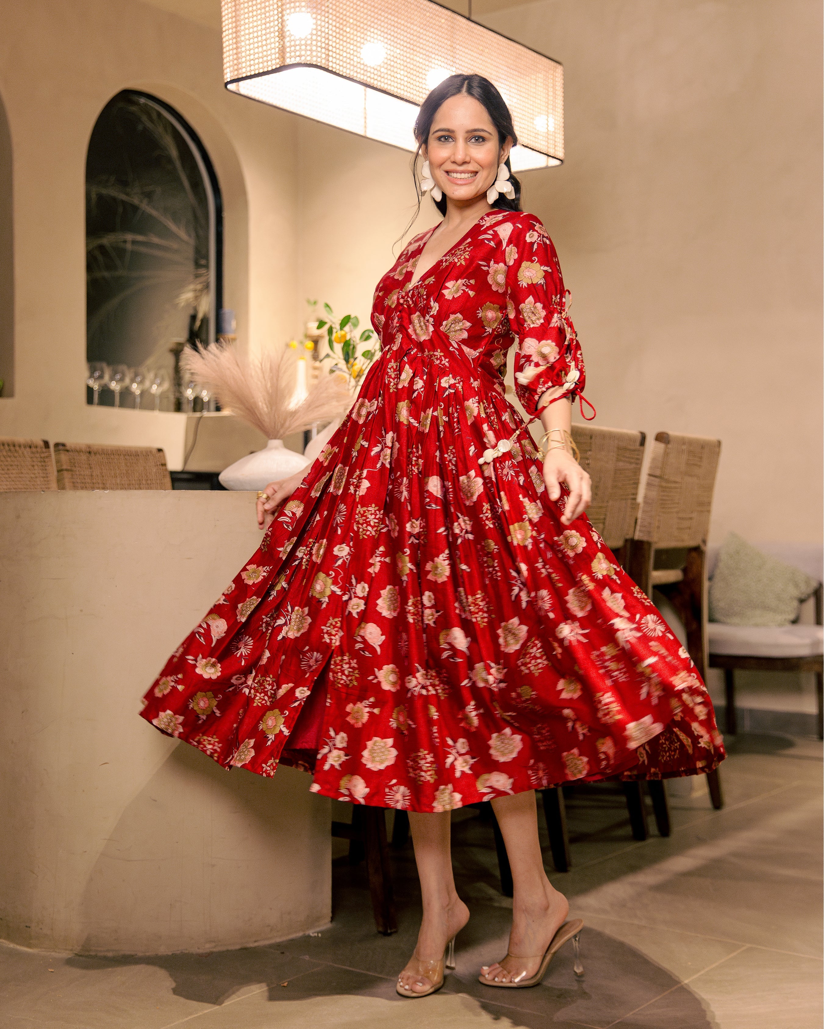 Sherrie Haze Red Muslin Printed Dress