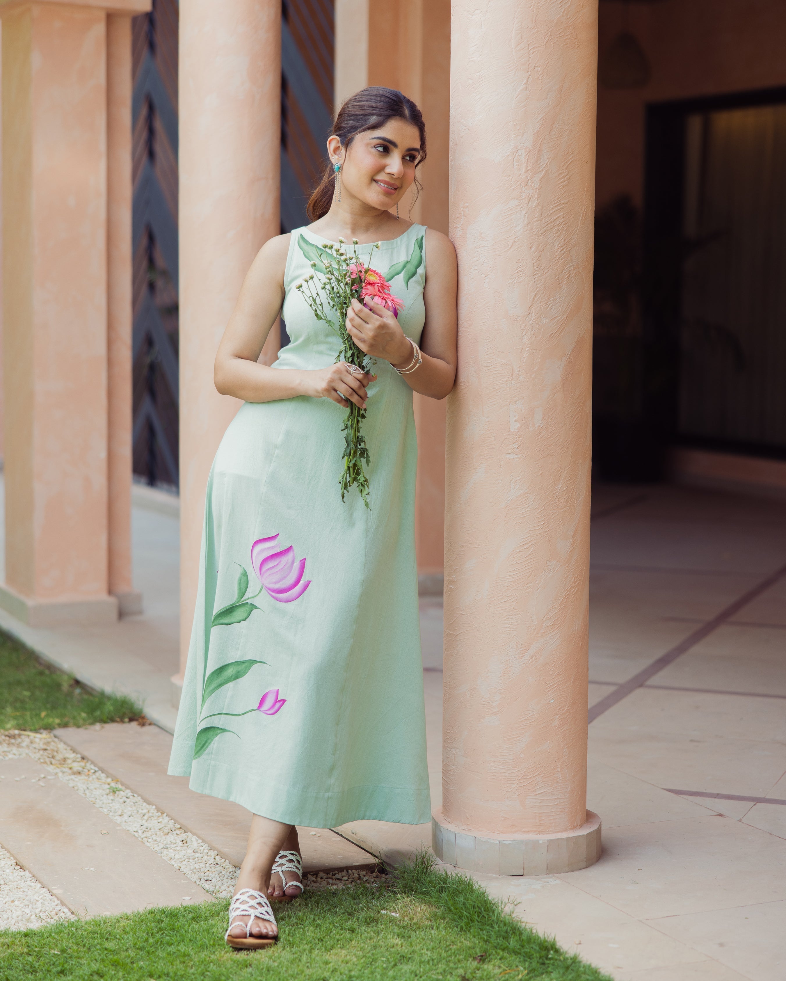 Kylie Sage Green Handpainted Flex Dress