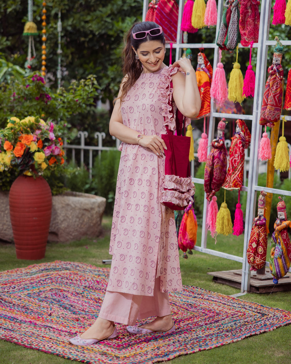 Mukti Pink Bandhani Cotton Kurta Set