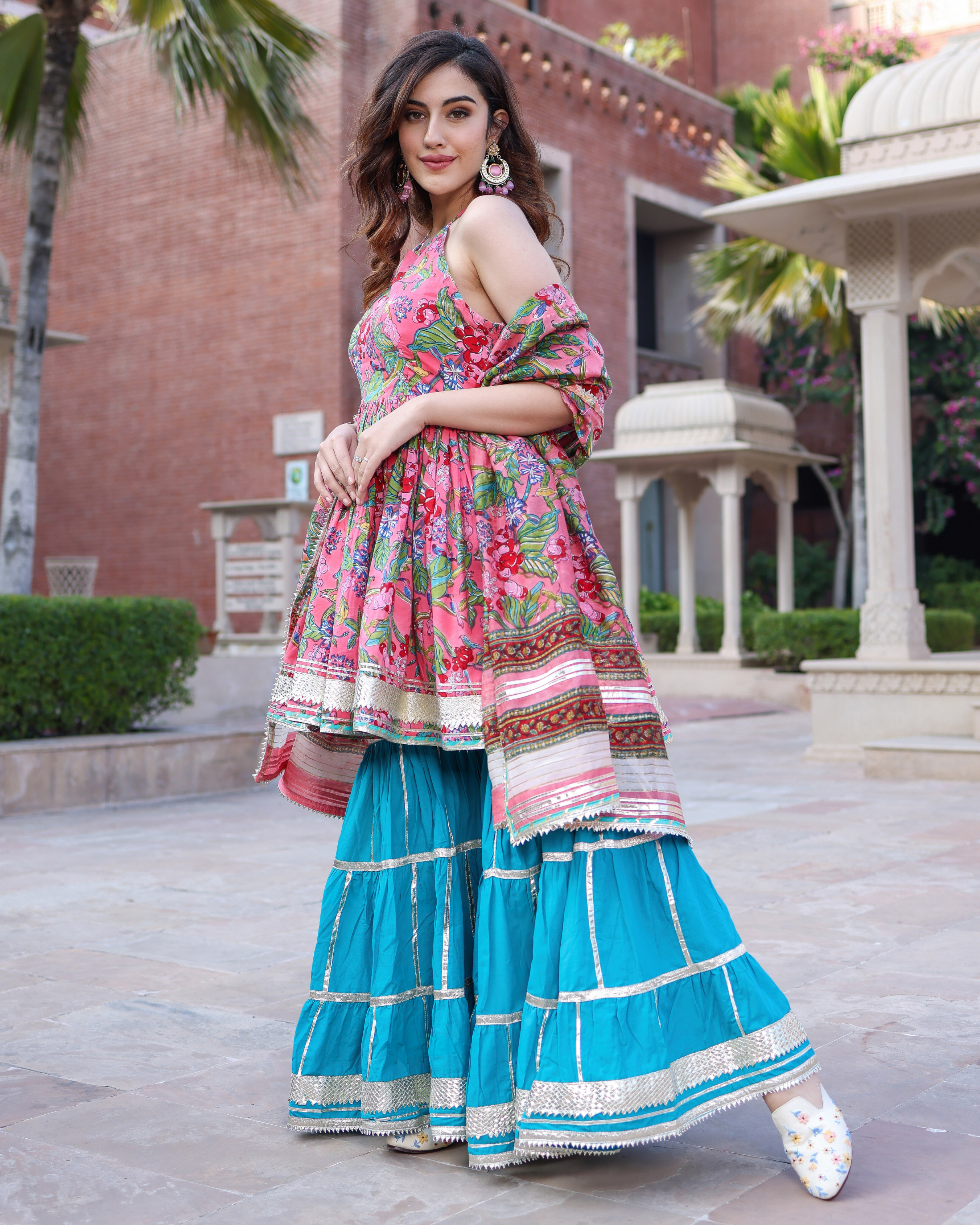 Pink Dolphin Handblock Sharara Set