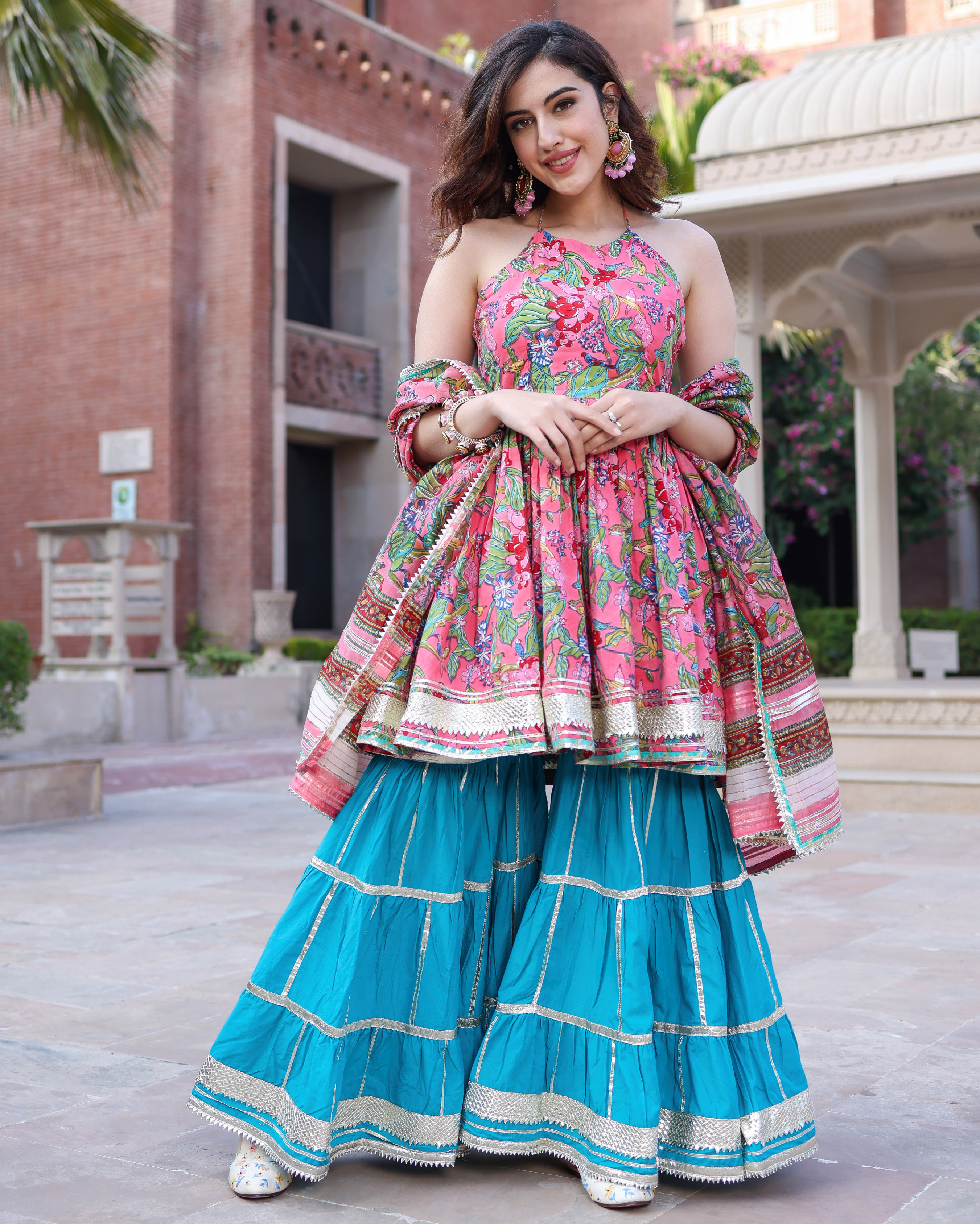 Pink Dolphin Handblock Sharara Set