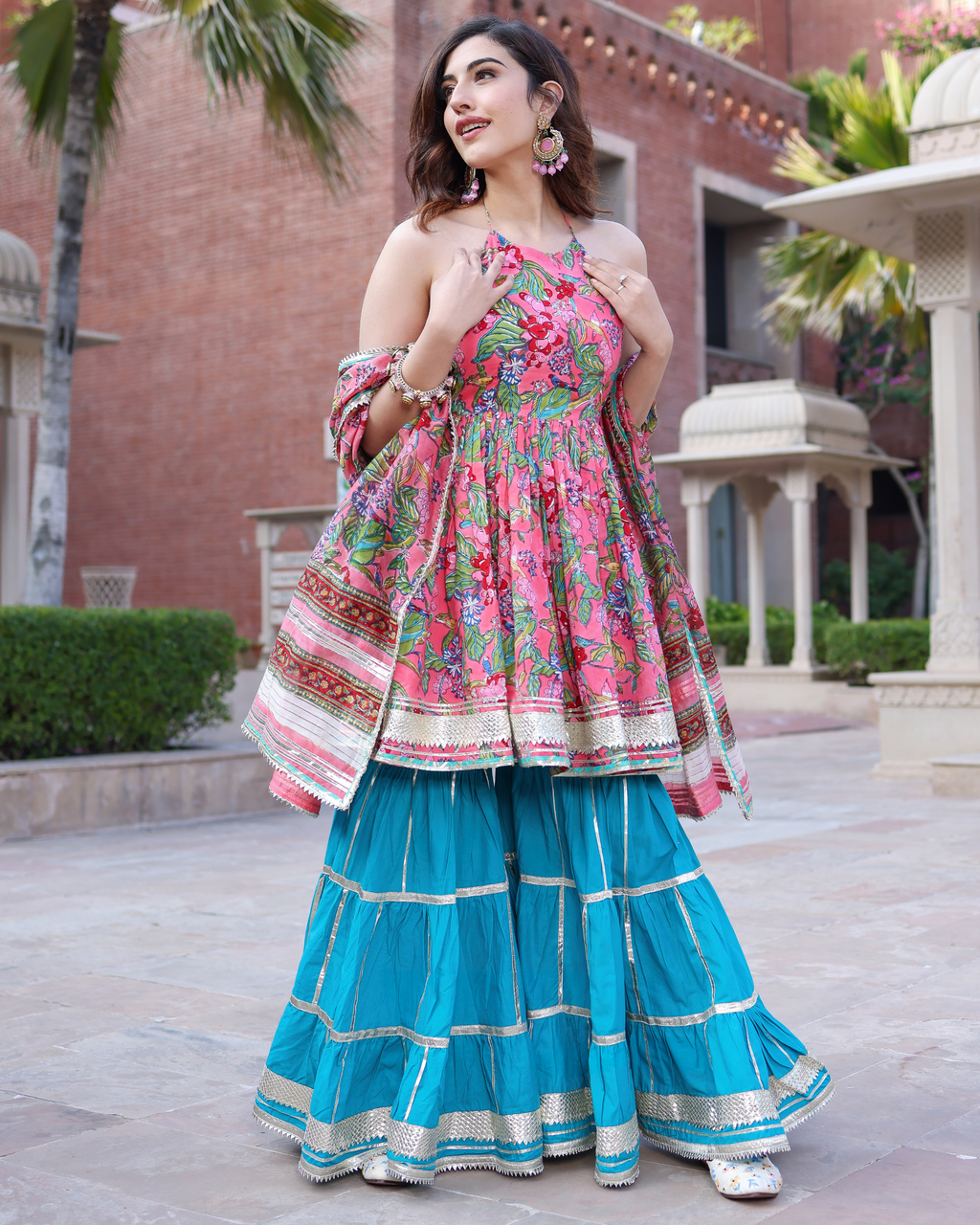 Pink Dolphin Handblock Sharara Set