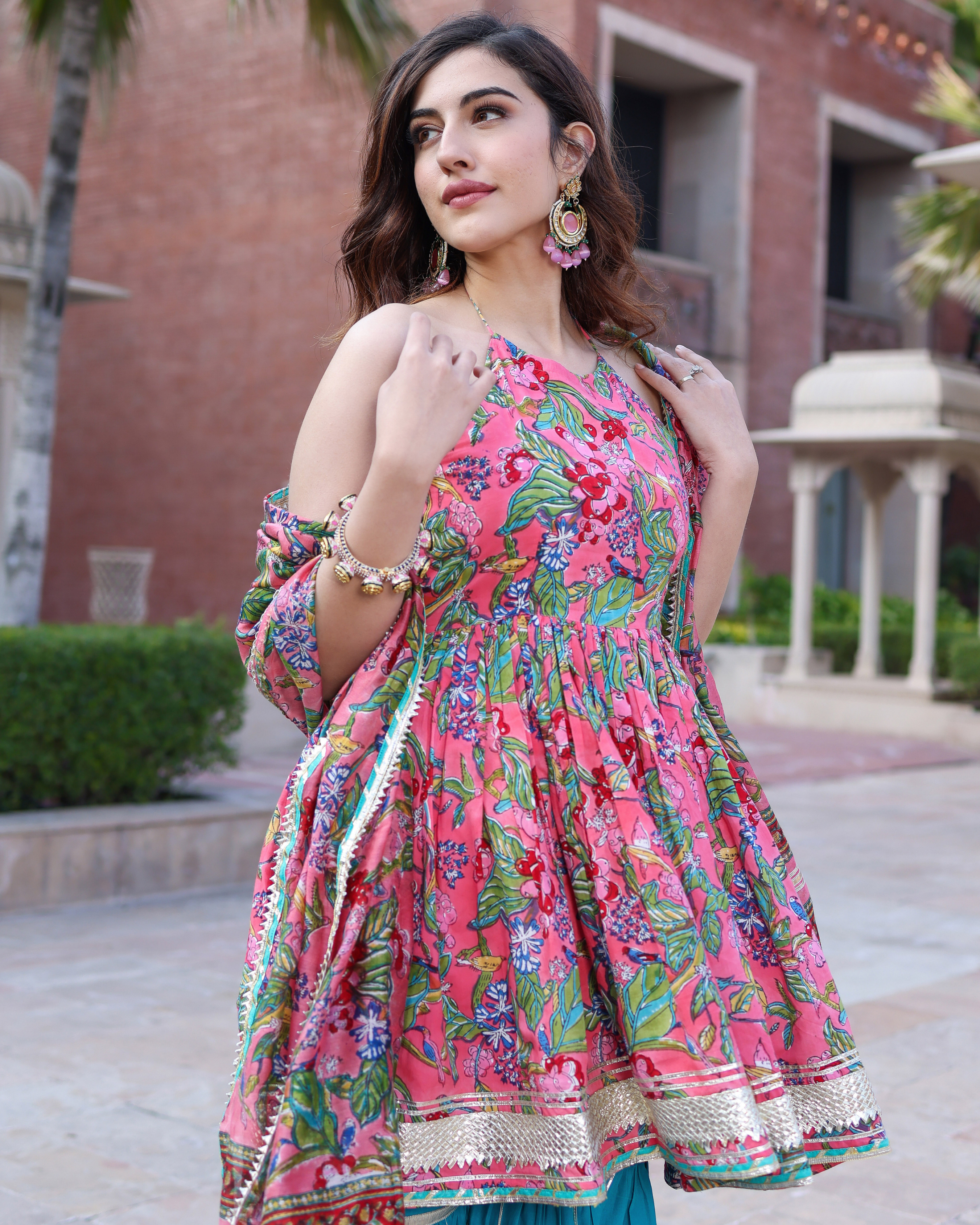 Pink Dolphin Handblock Sharara Set