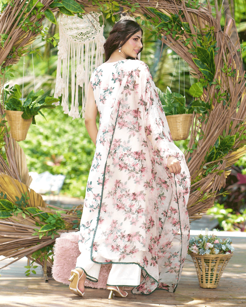 Rishika Off White Printed Silk Suit Set