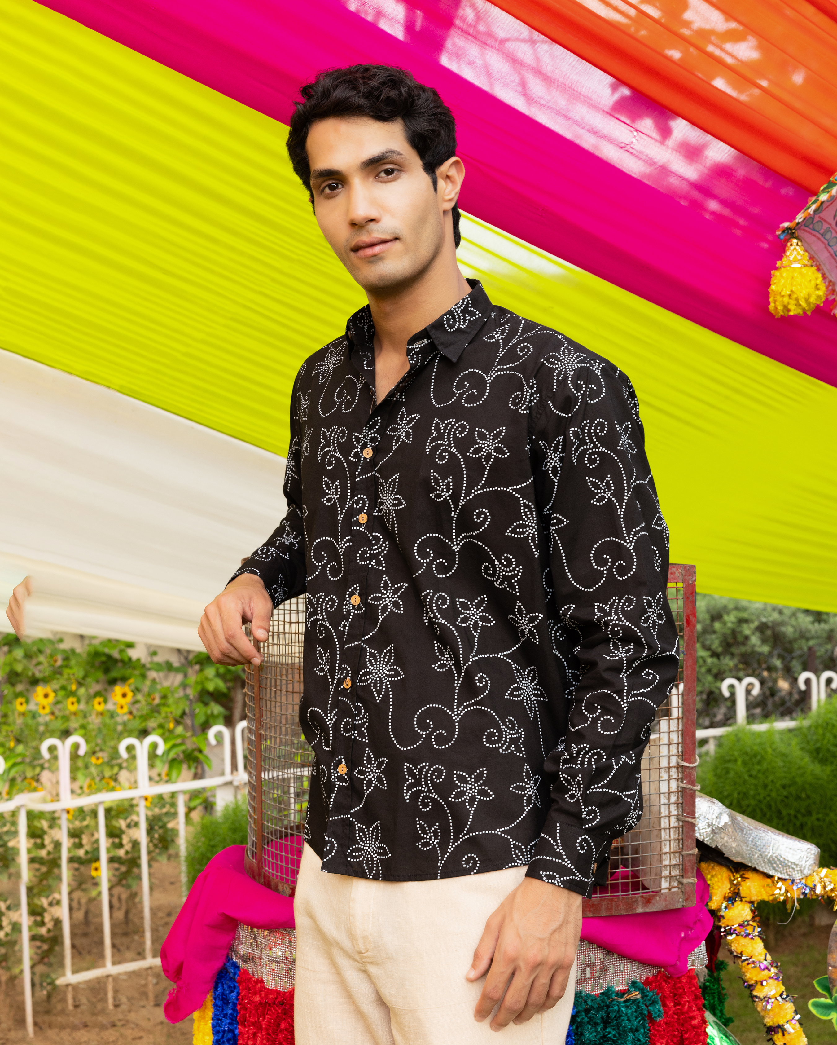 Ahan Black Bandhani Cotton Shirt