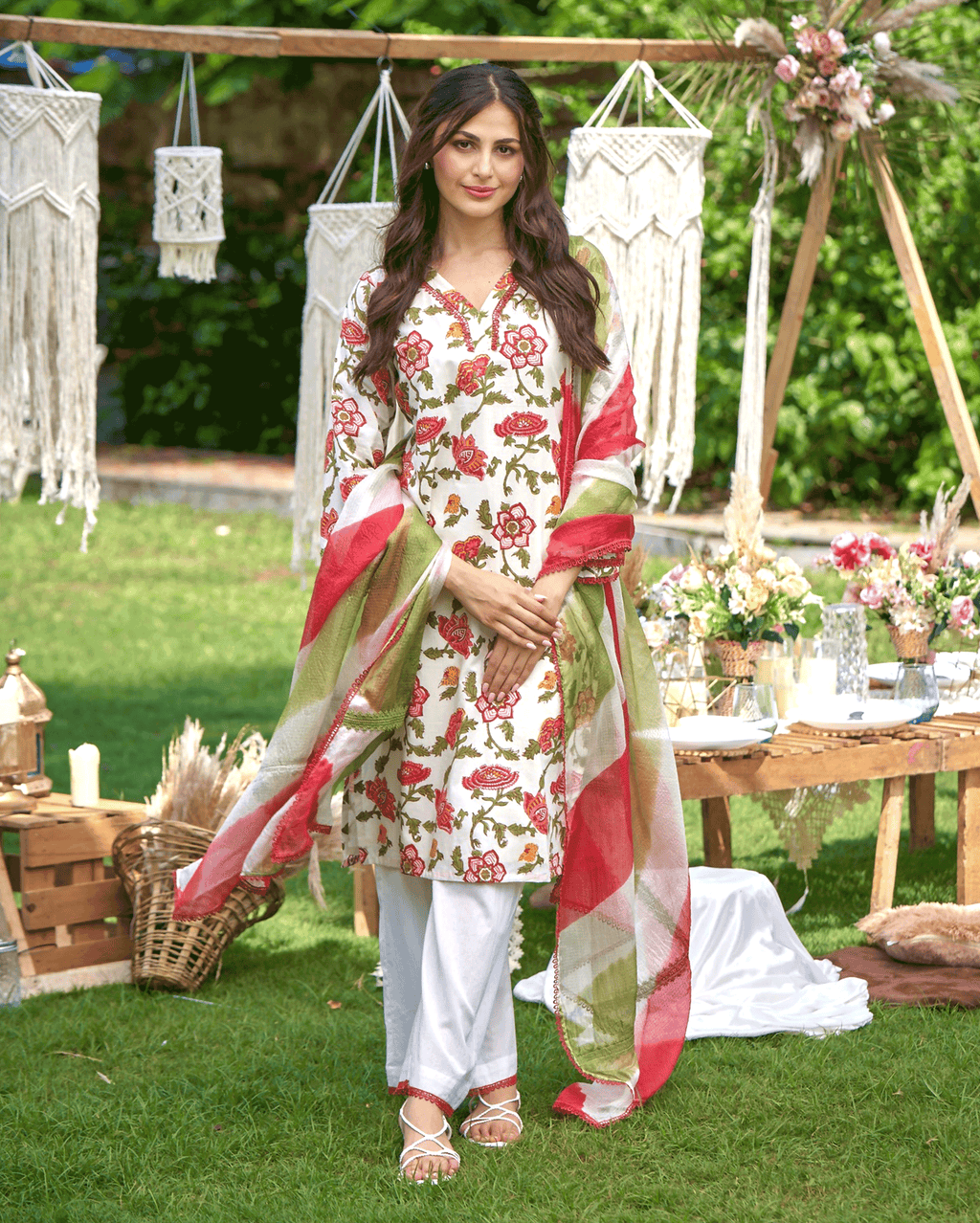 Sunrise Bloom Red Printed Cotton Suit Set