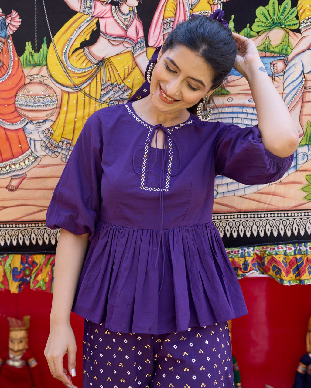 Alma Purple Bandhani Cotton Coord Set
