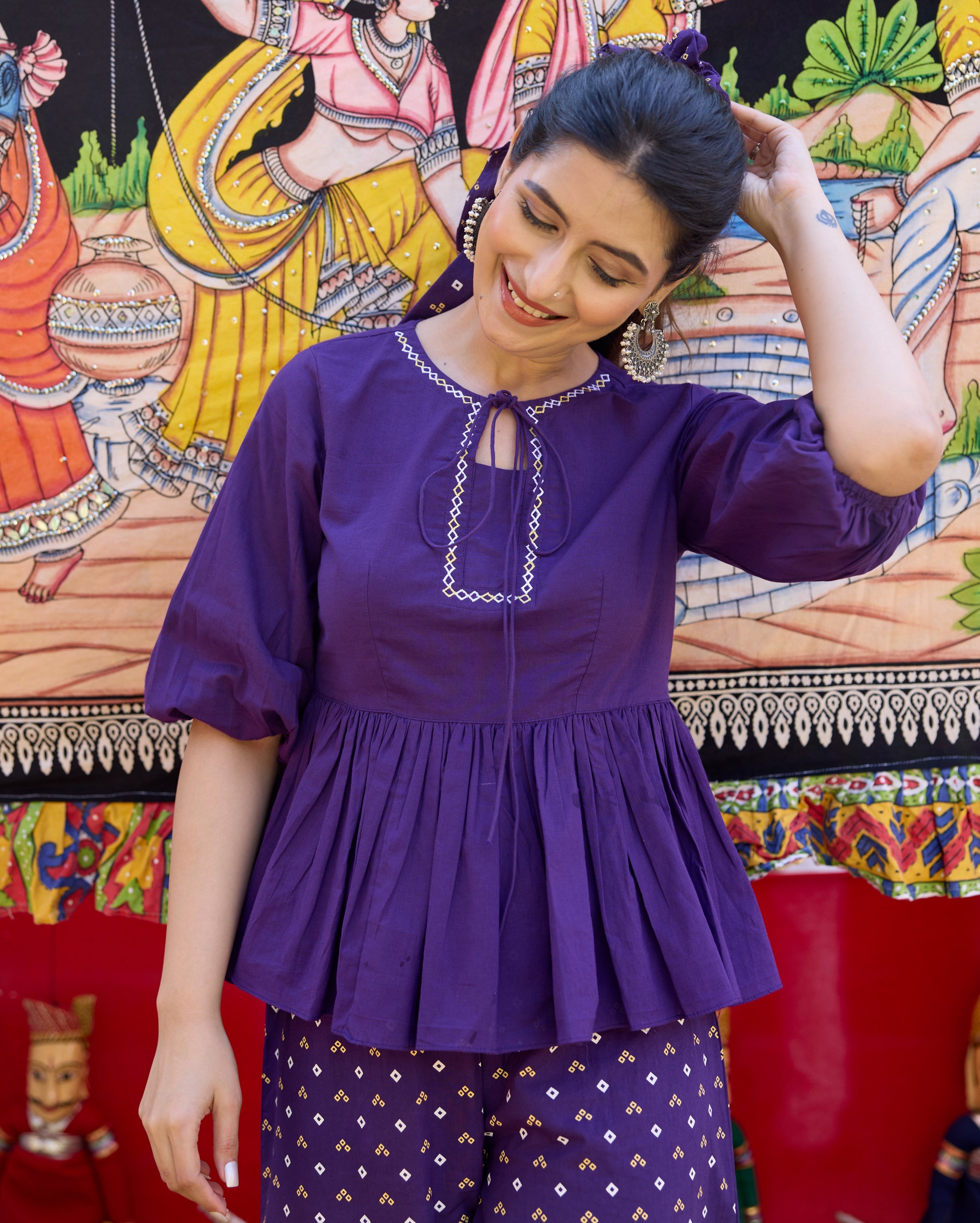Alma Purple Bandhani Cotton Coord Set