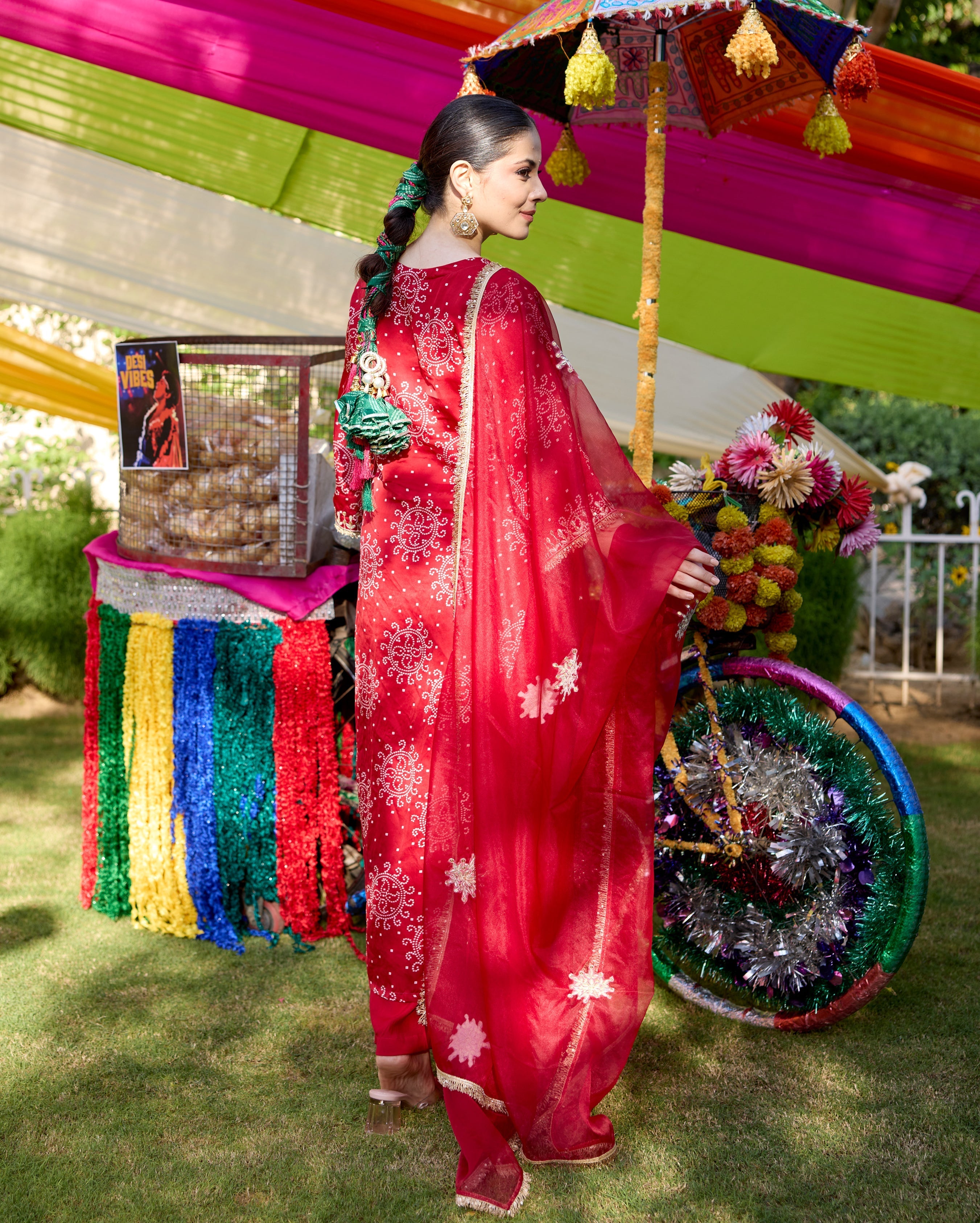 Vaidehi Maroon Bandhani Satin Suit Set