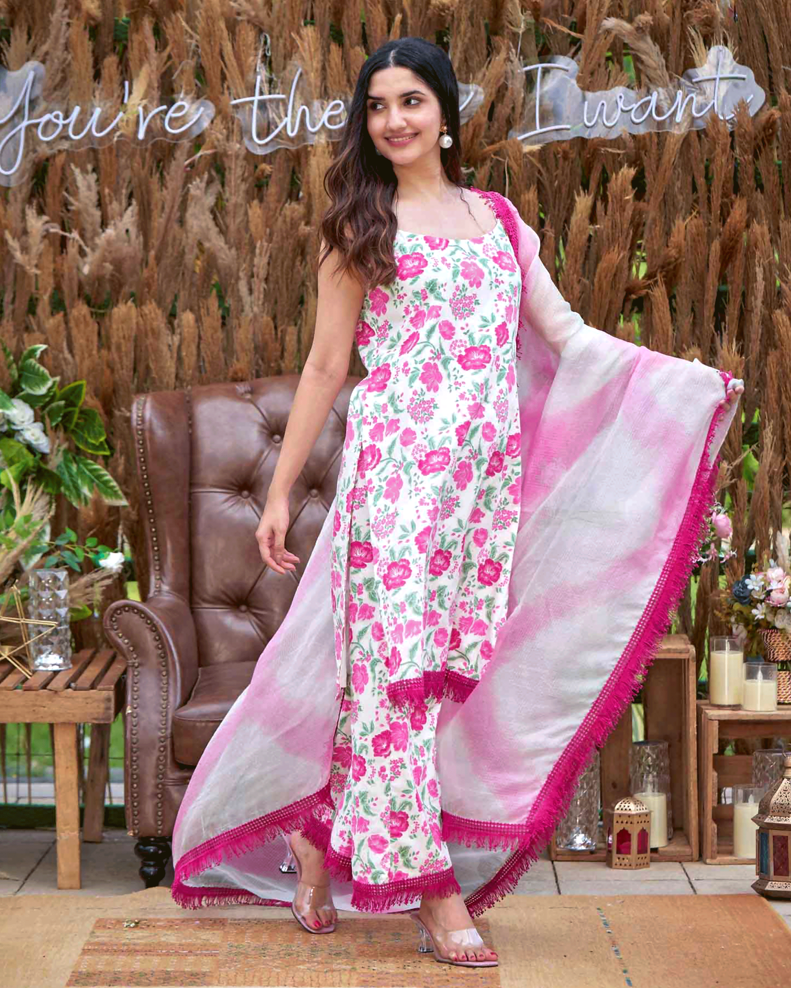 Carnation Pink Printed Cotton Suit Set