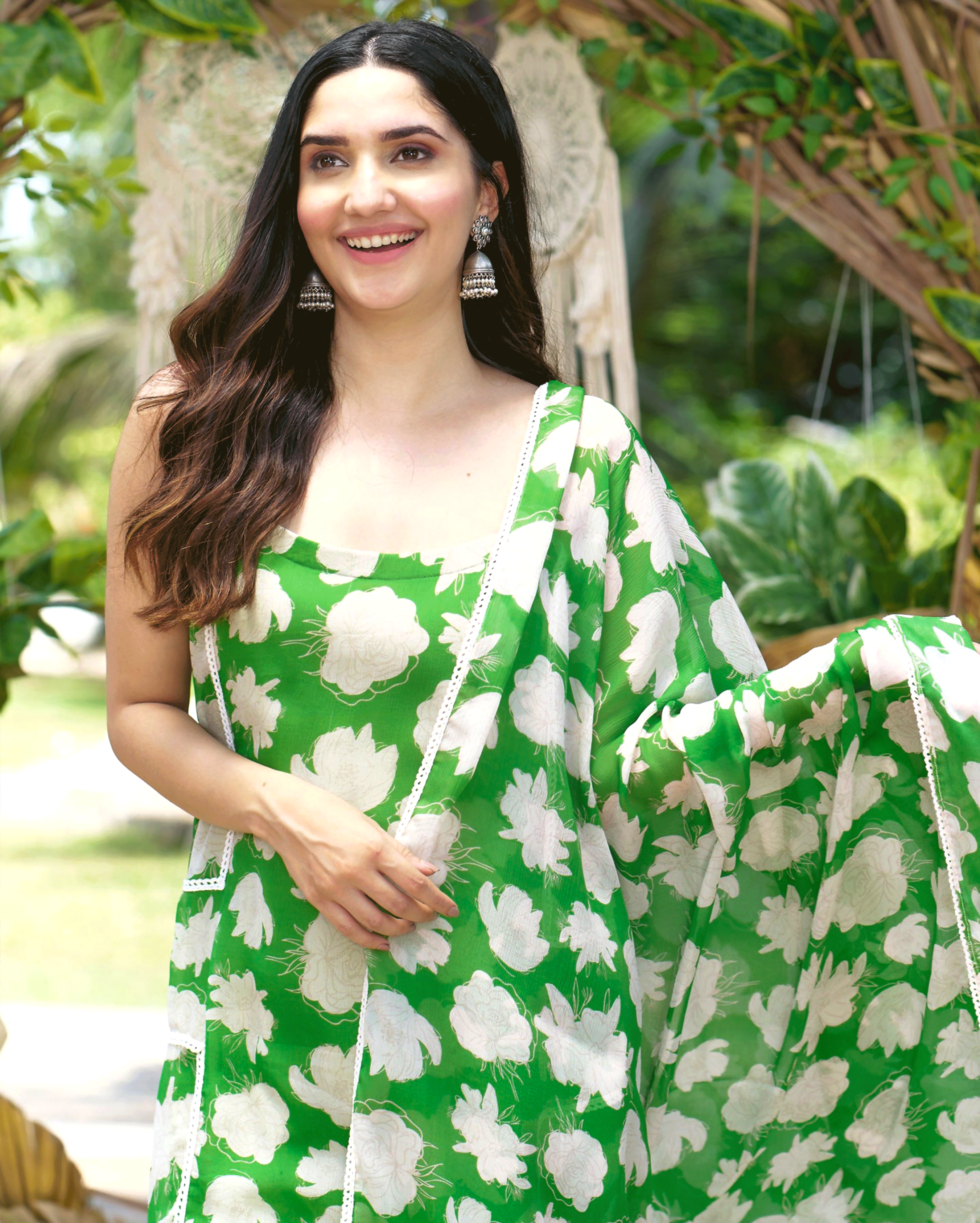 Drisana Green Printed Chiffon Suit Set