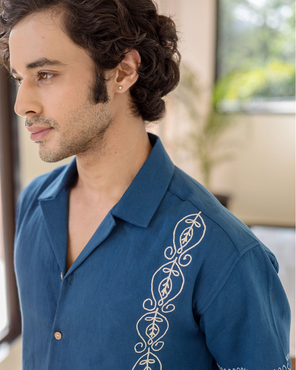 Ford Indigo Embroidered Cotton Shirt
