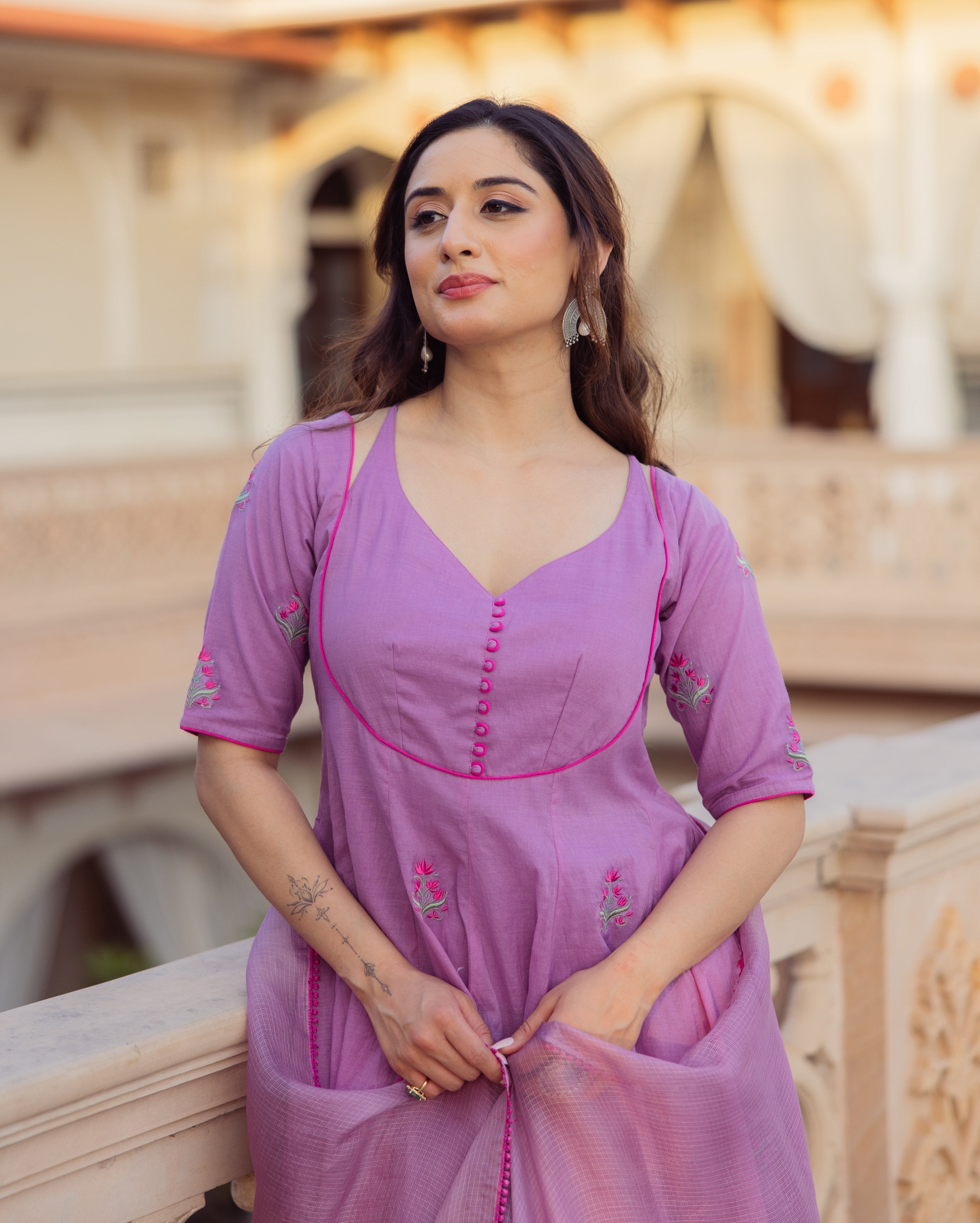 Tasha Purple Embroidered Chanderi Suit Set