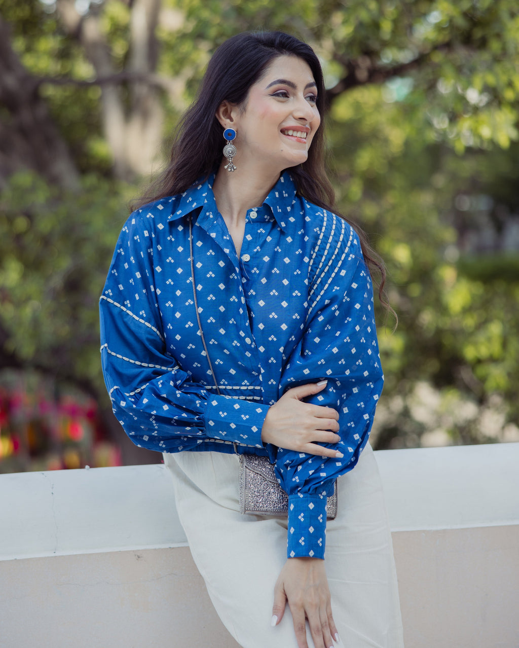 Heer Blue Bandhani Chanderi Shirt