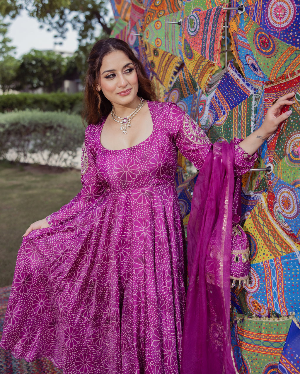 Shraddha Magenta Bandhani Chanderi Suit Set