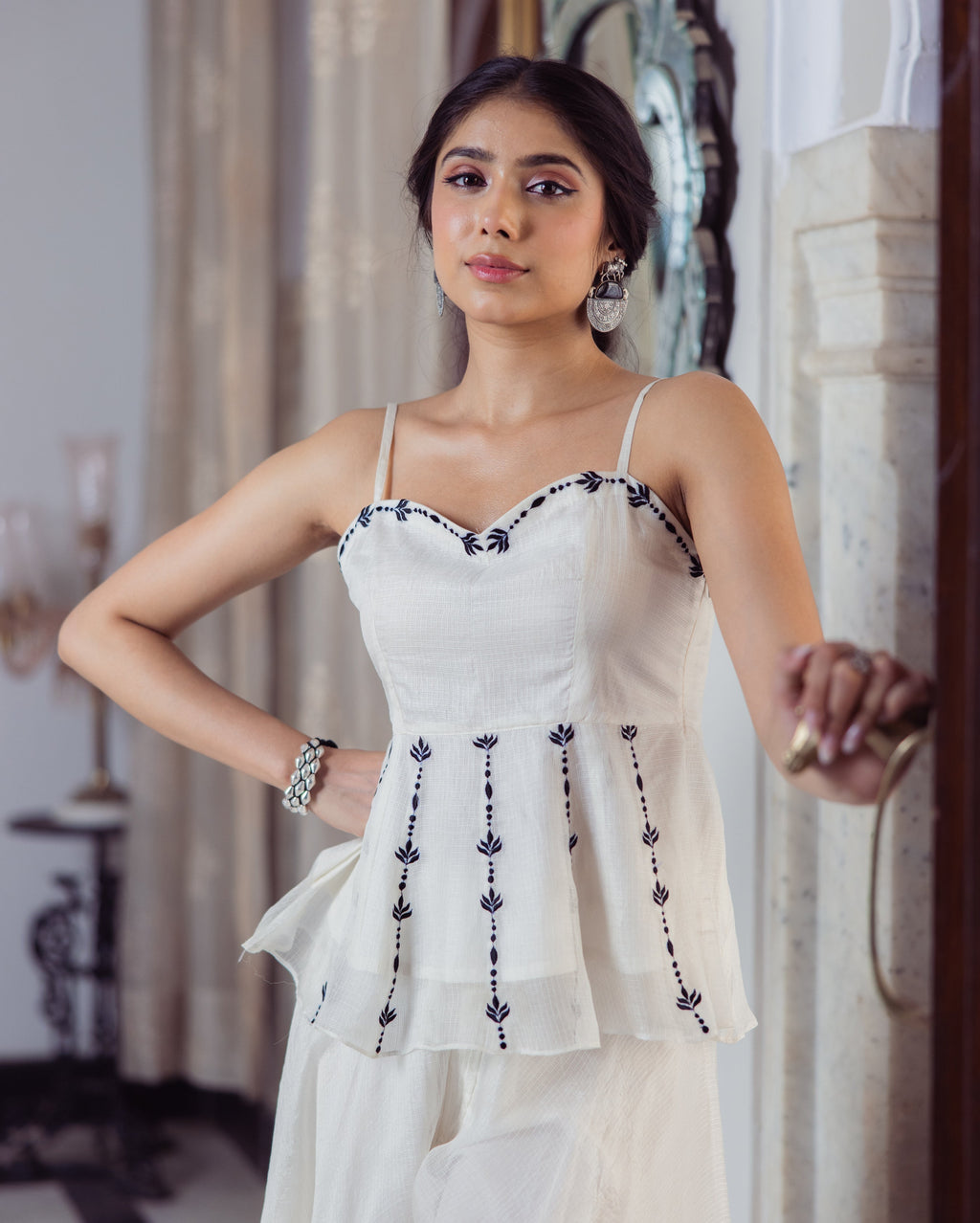 Leaf White Embroidered Doria Coord Set