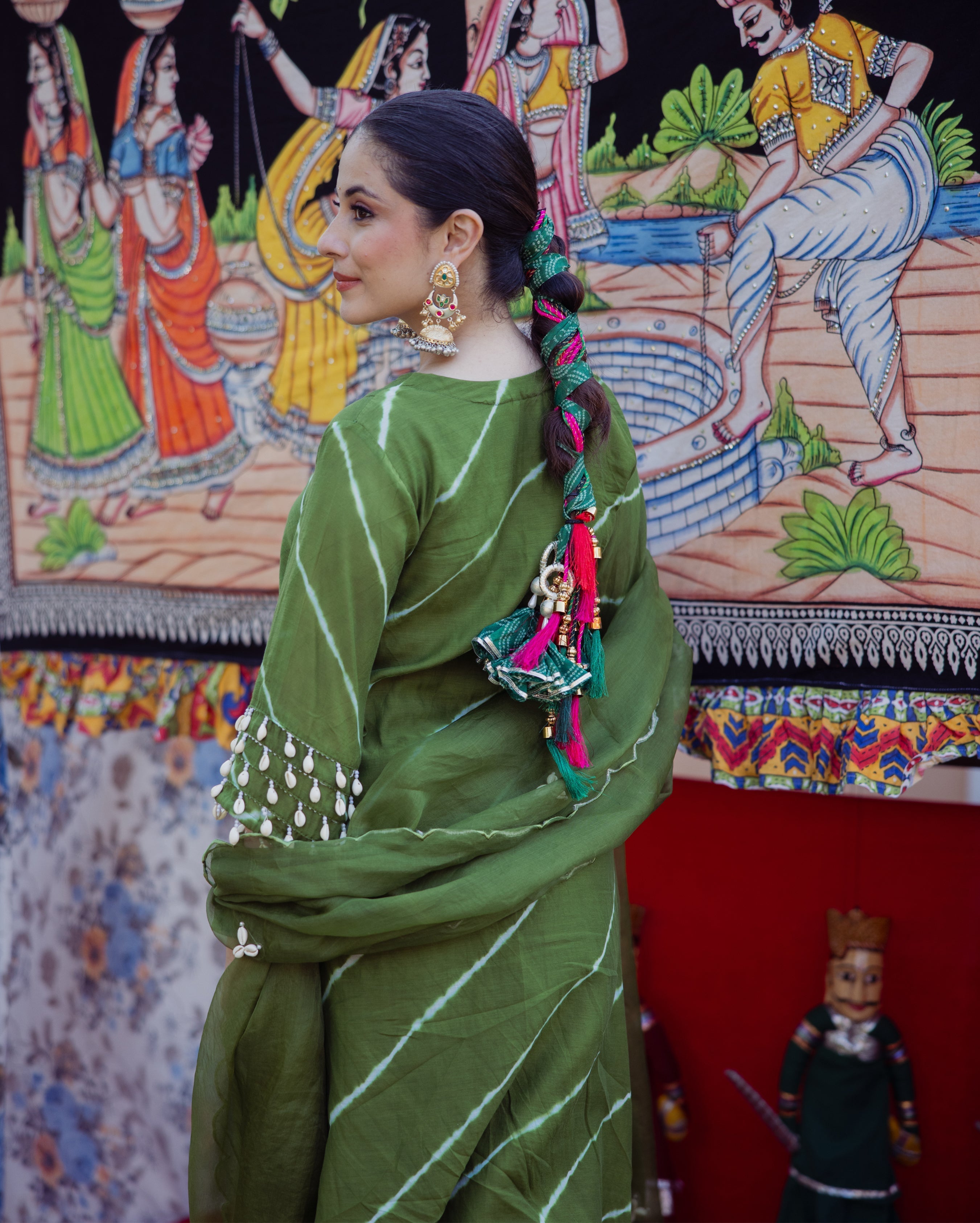 Bandhan Green Leheriya Cotton Suit Set