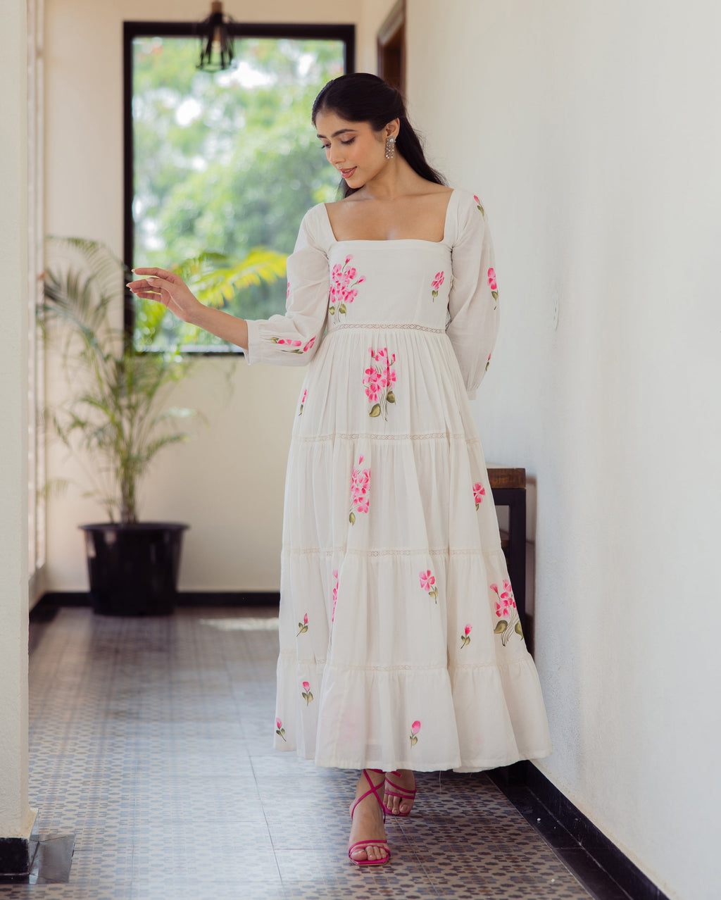 Whimsy White Handpainted Cotton Dress