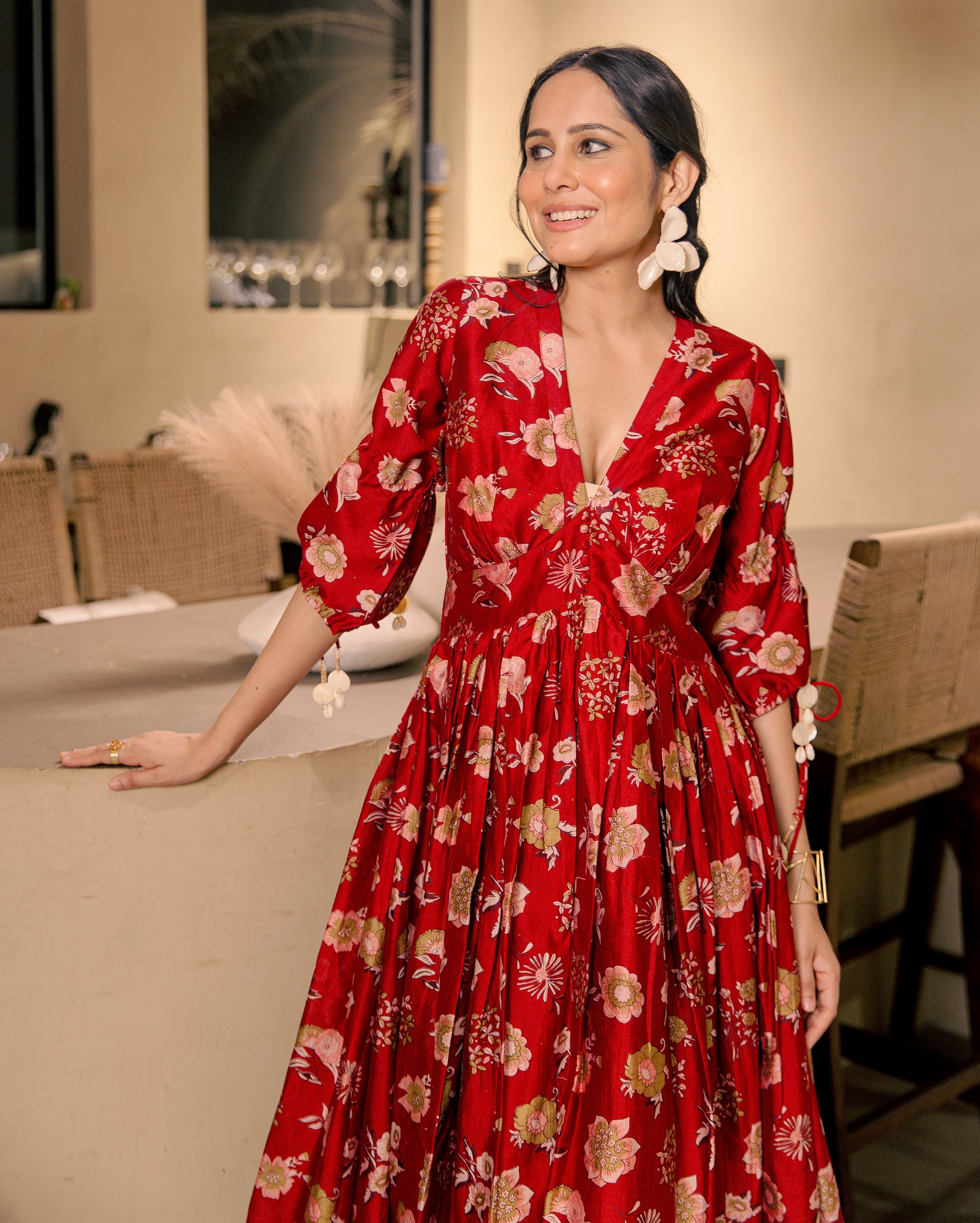 Sherrie Haze Red Muslin Printed Dress