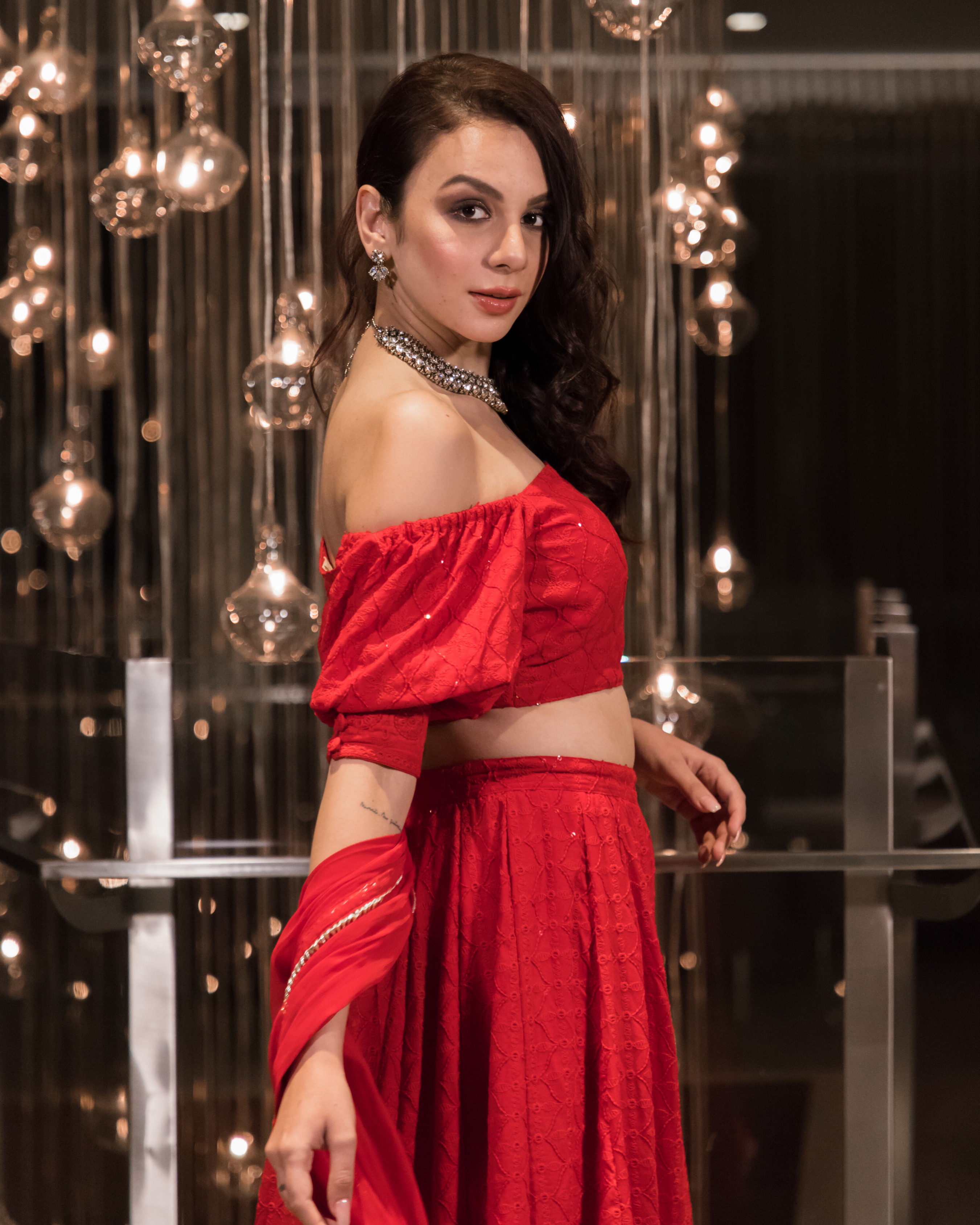 Red Chikankari Gotapatti Lehenga Set