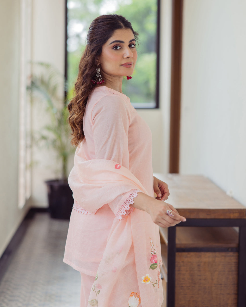 Milky Peach Handpainted Cotton Suit Set
