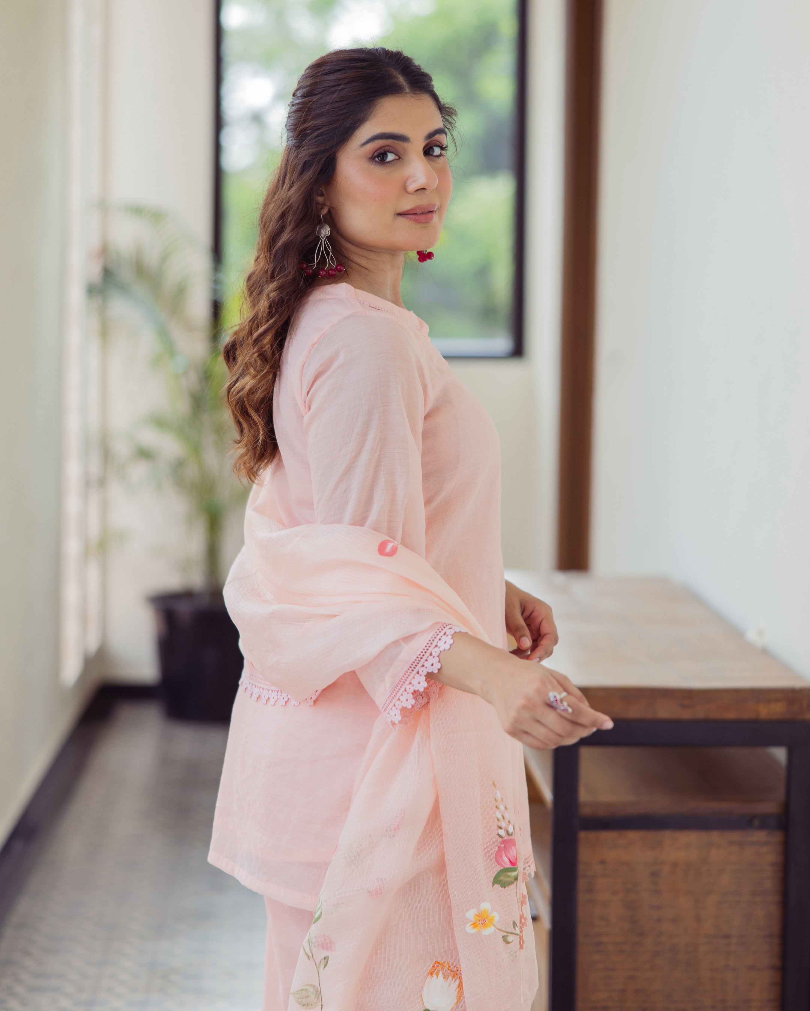 Milky Peach Handpainted Cotton Suit Set