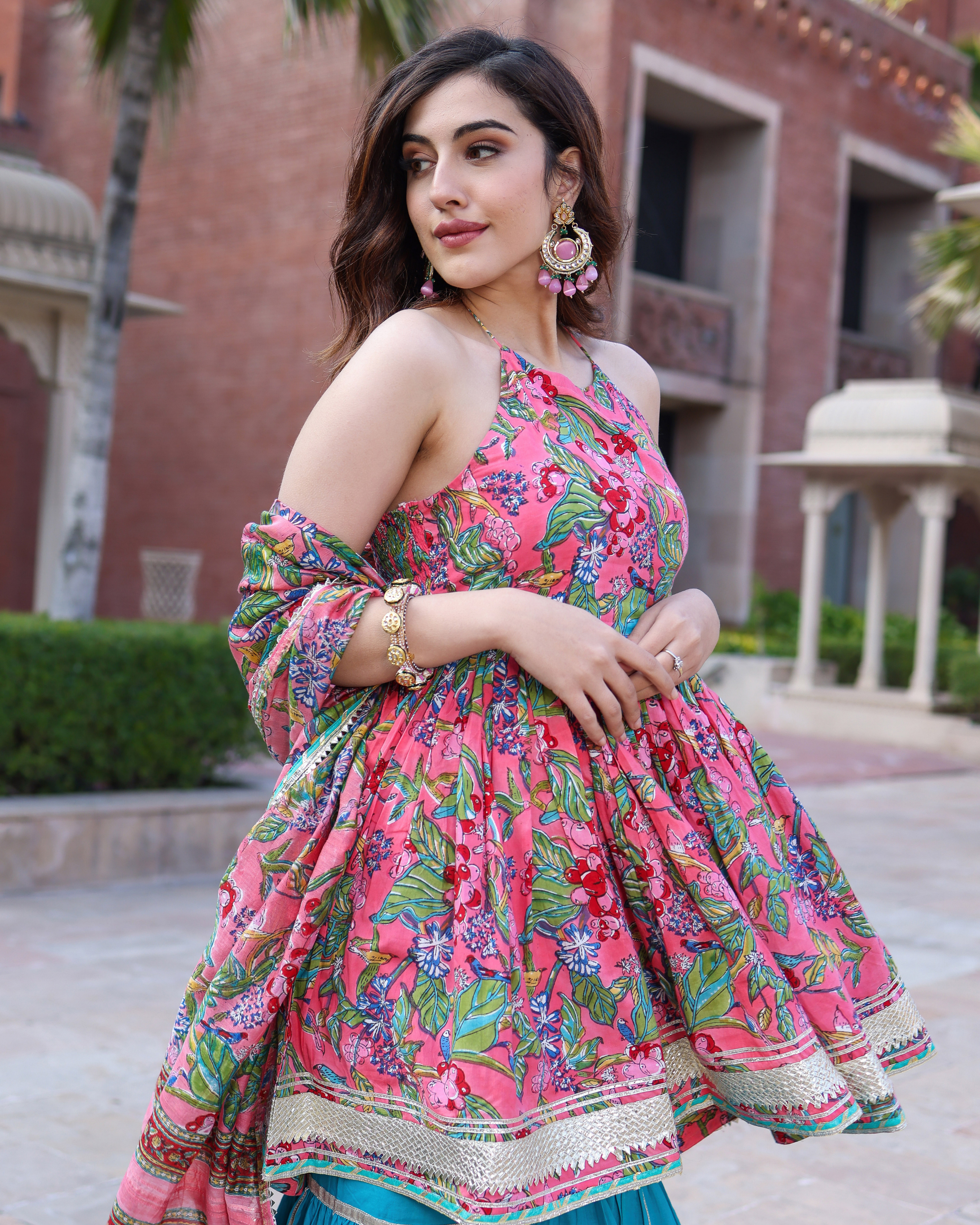 Pink Dolphin Handblock Sharara Set