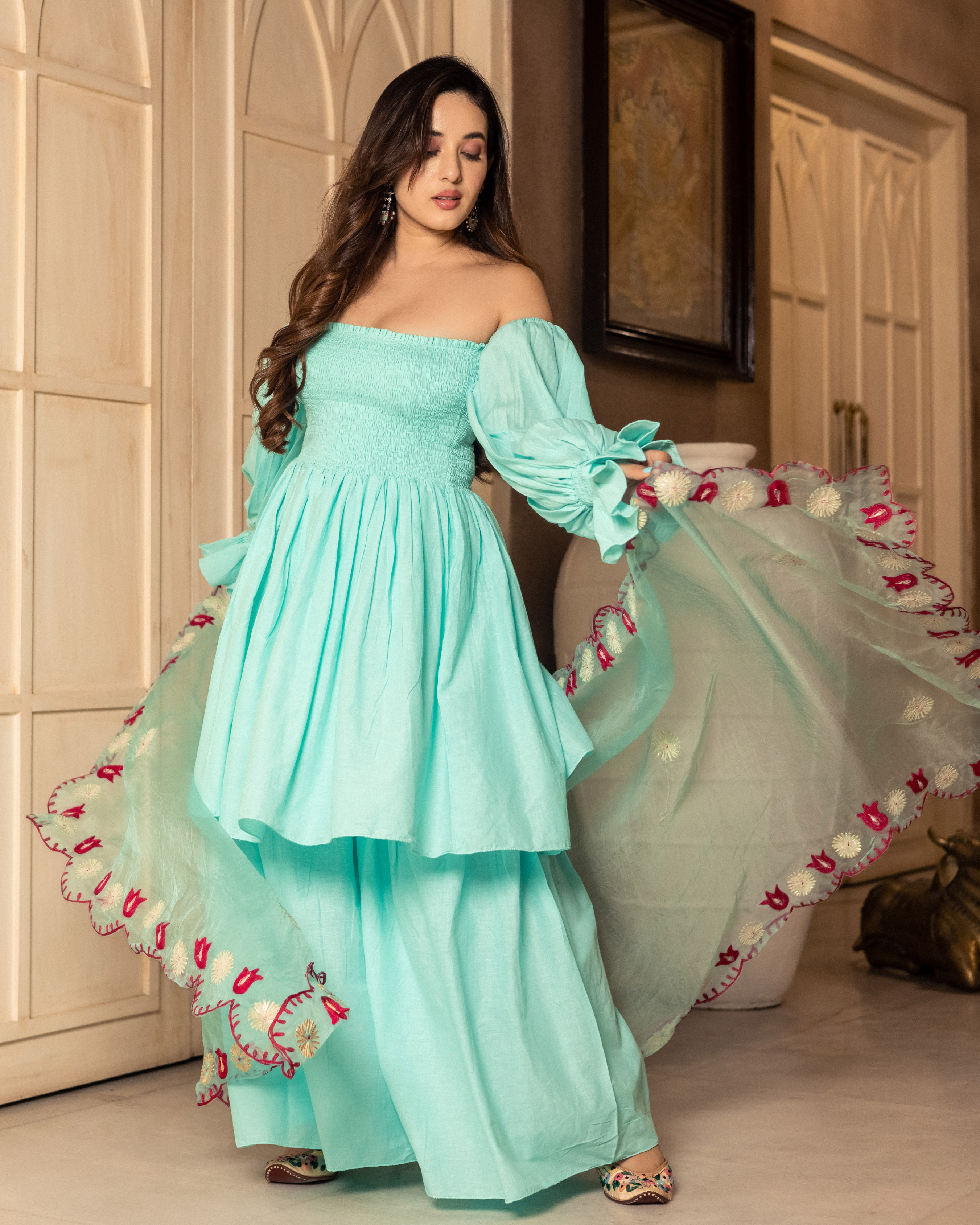 Nilkanta Embroidered Sharara Set