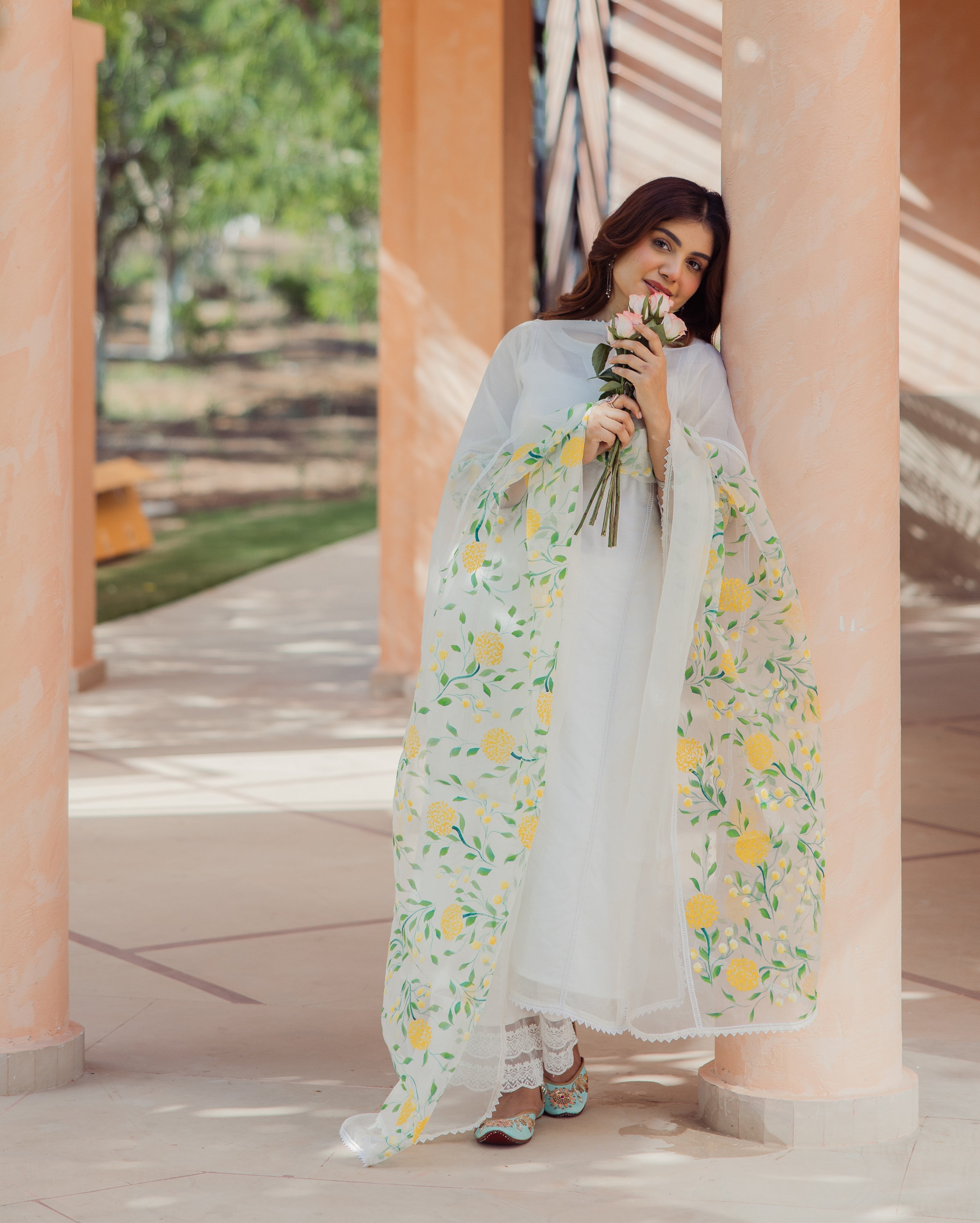 Swirl Off White Handpainted Chanderi Suit Set