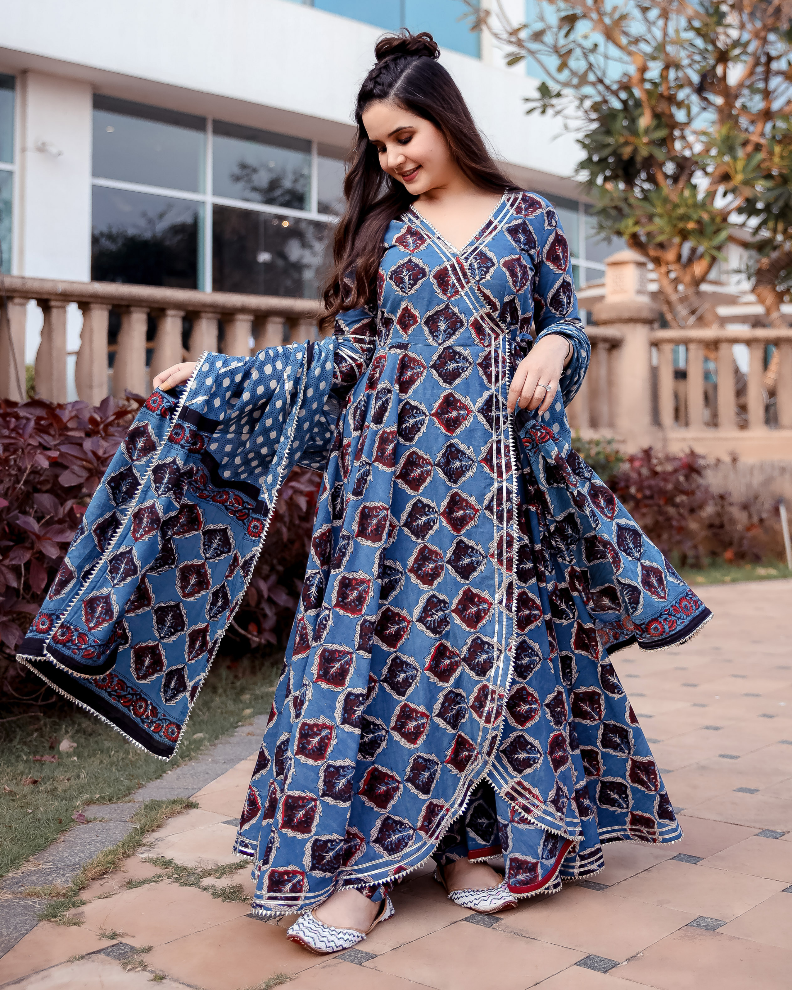 Aster Blue Handblock Suit Set