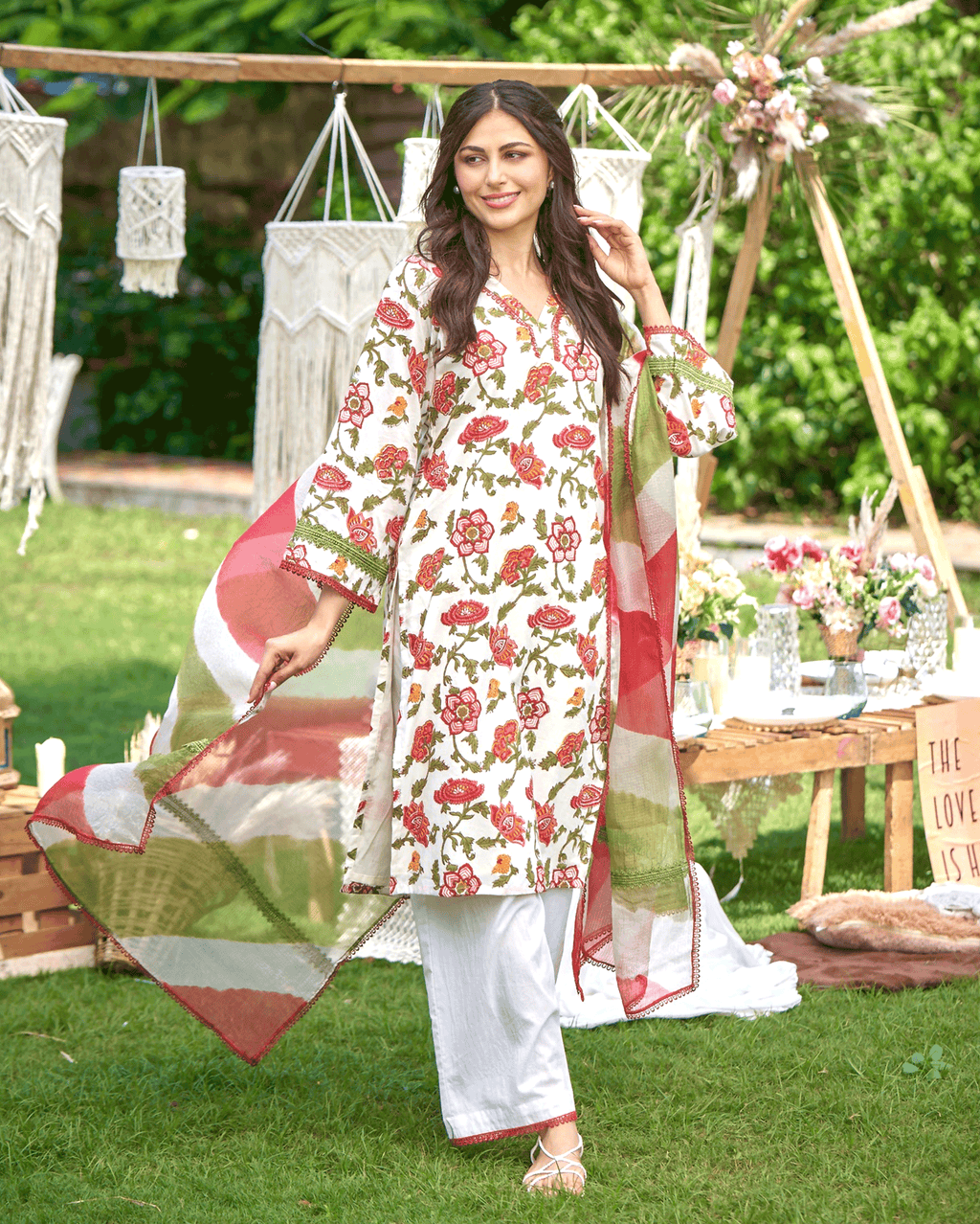 Sunrise Bloom Red Printed Cotton Suit Set