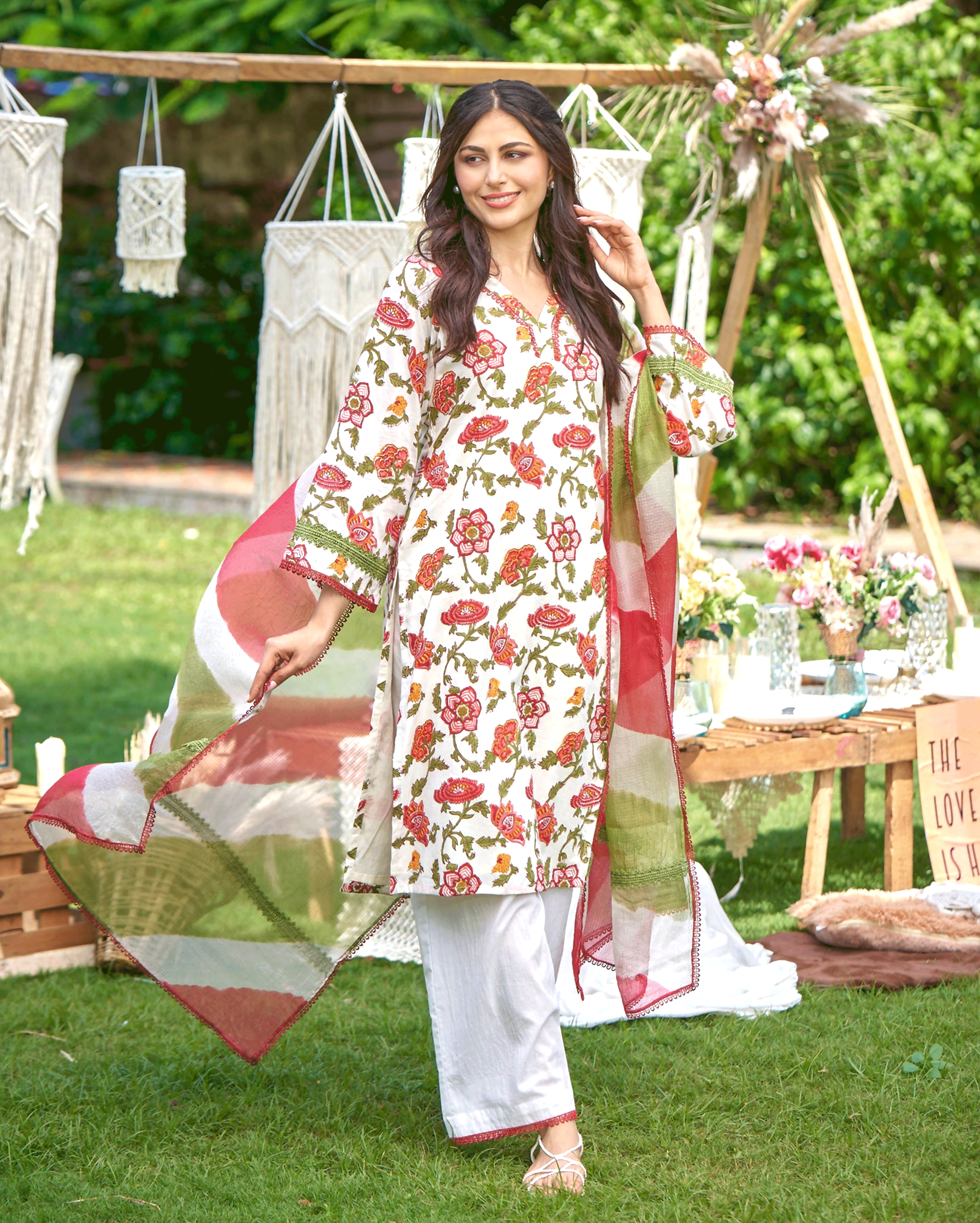 Sunrise Bloom Red Printed Cotton Suit Set
