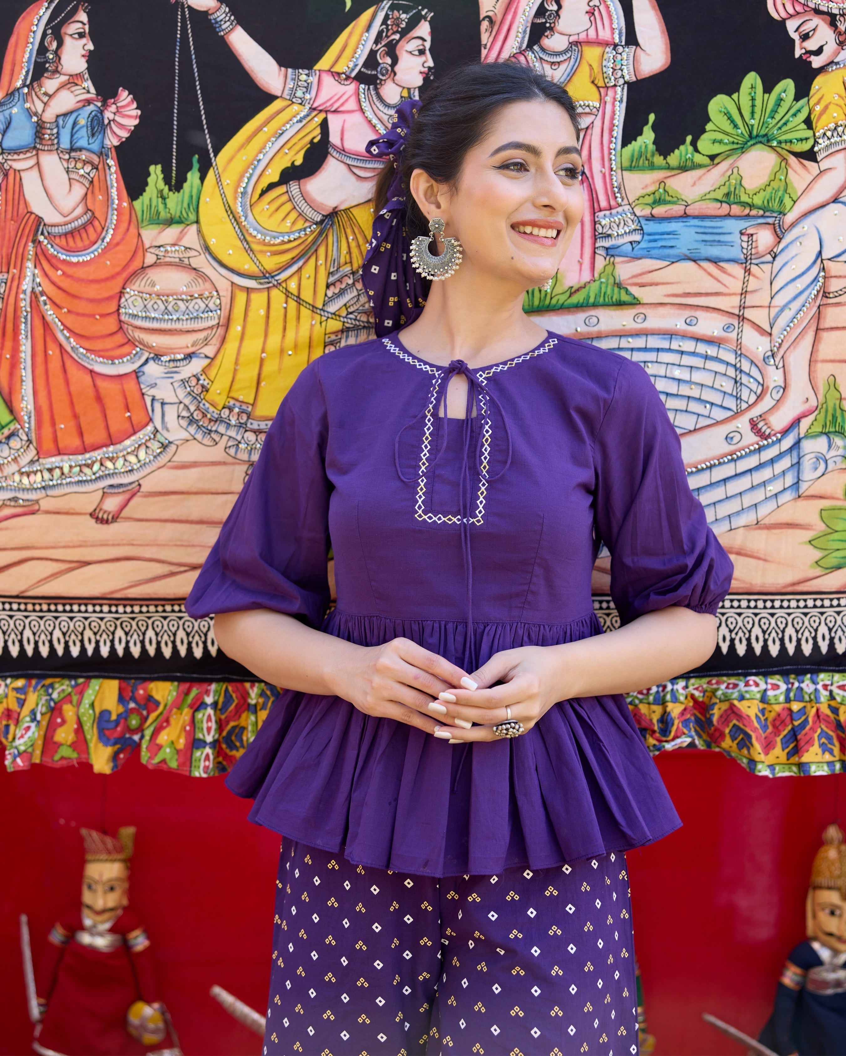 Alma Purple Bandhani Cotton Coord Set