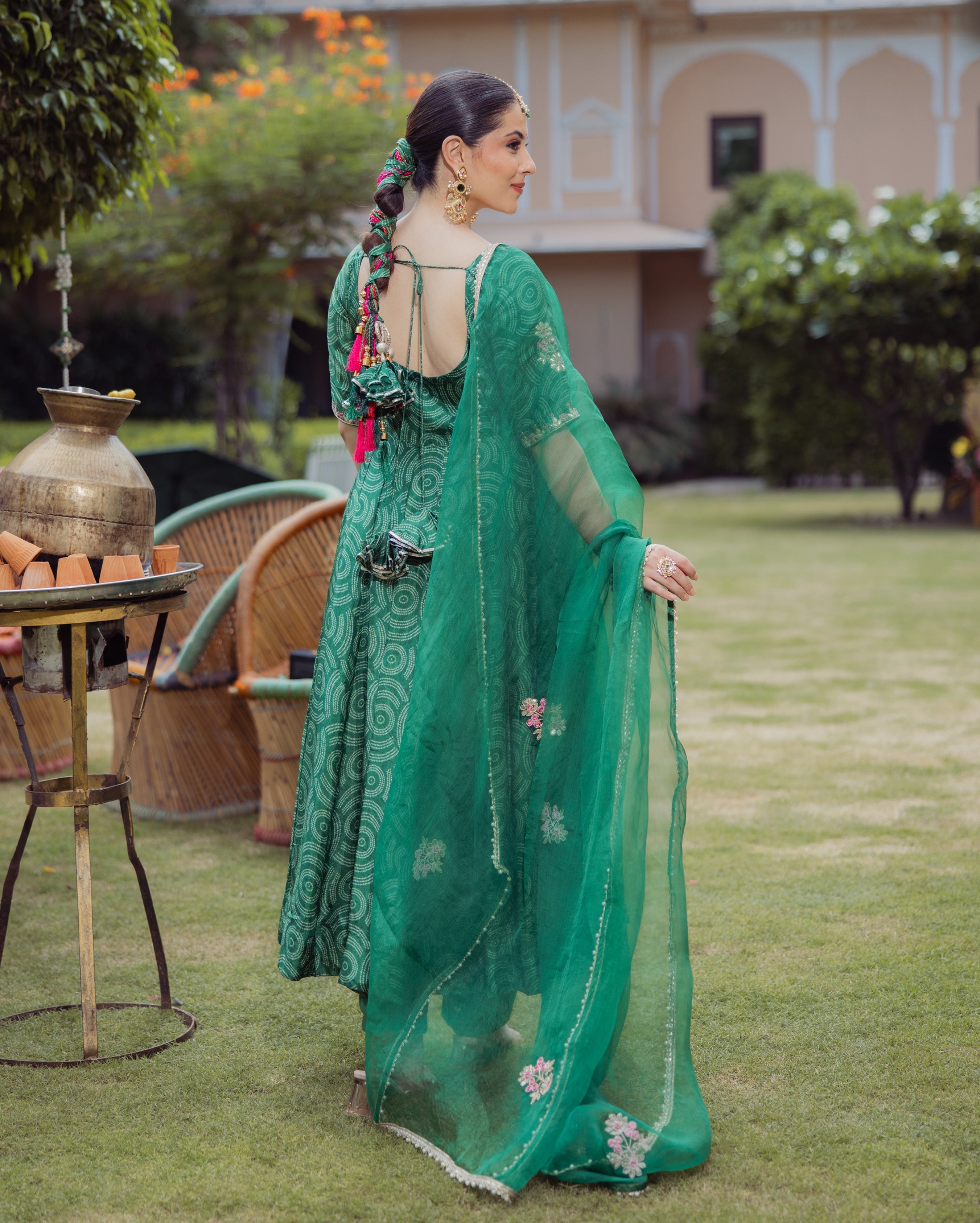 Veer Dark Green Bandhani Chanderi Suit Set