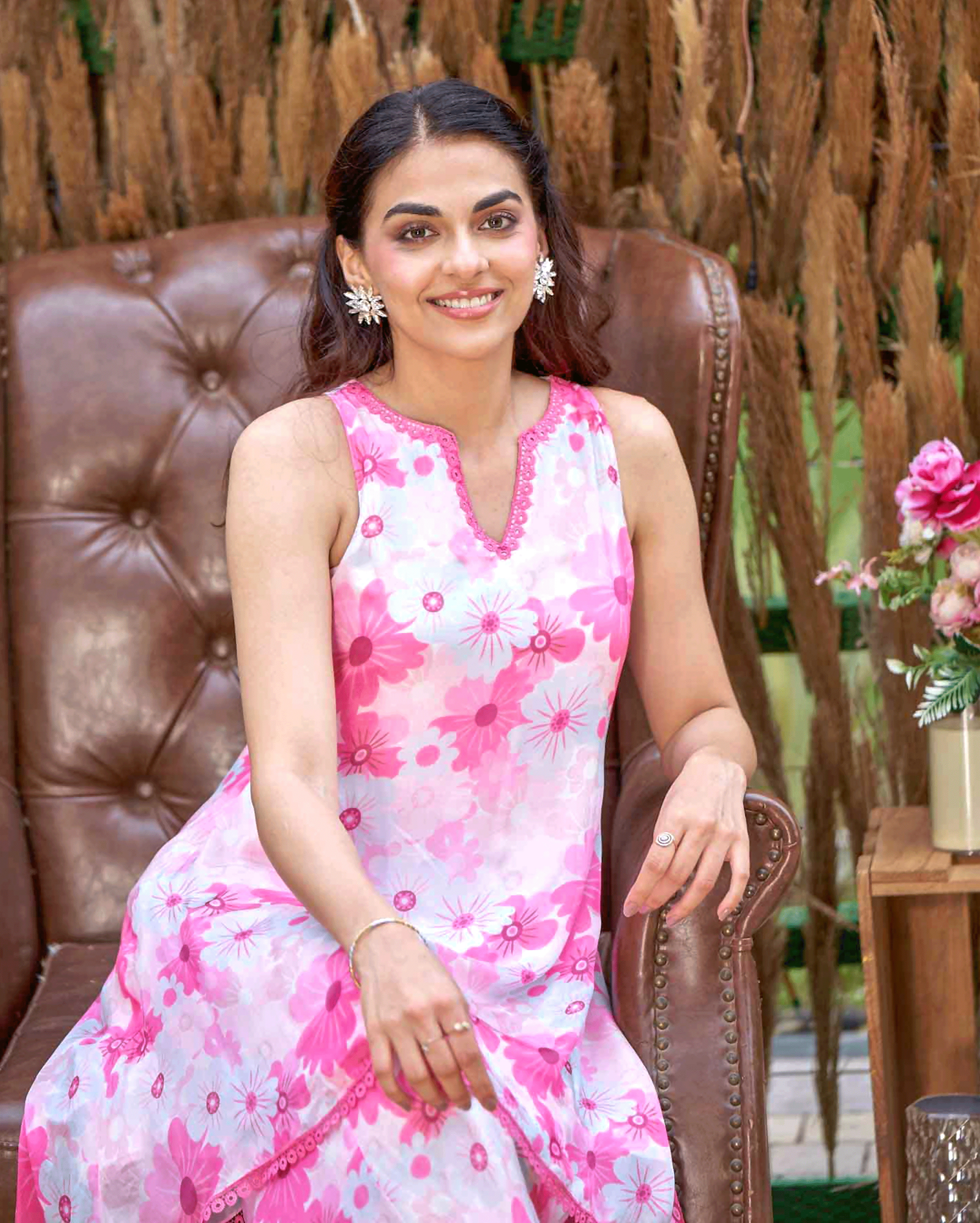 Blossam Pink Printed Silk Coord Set