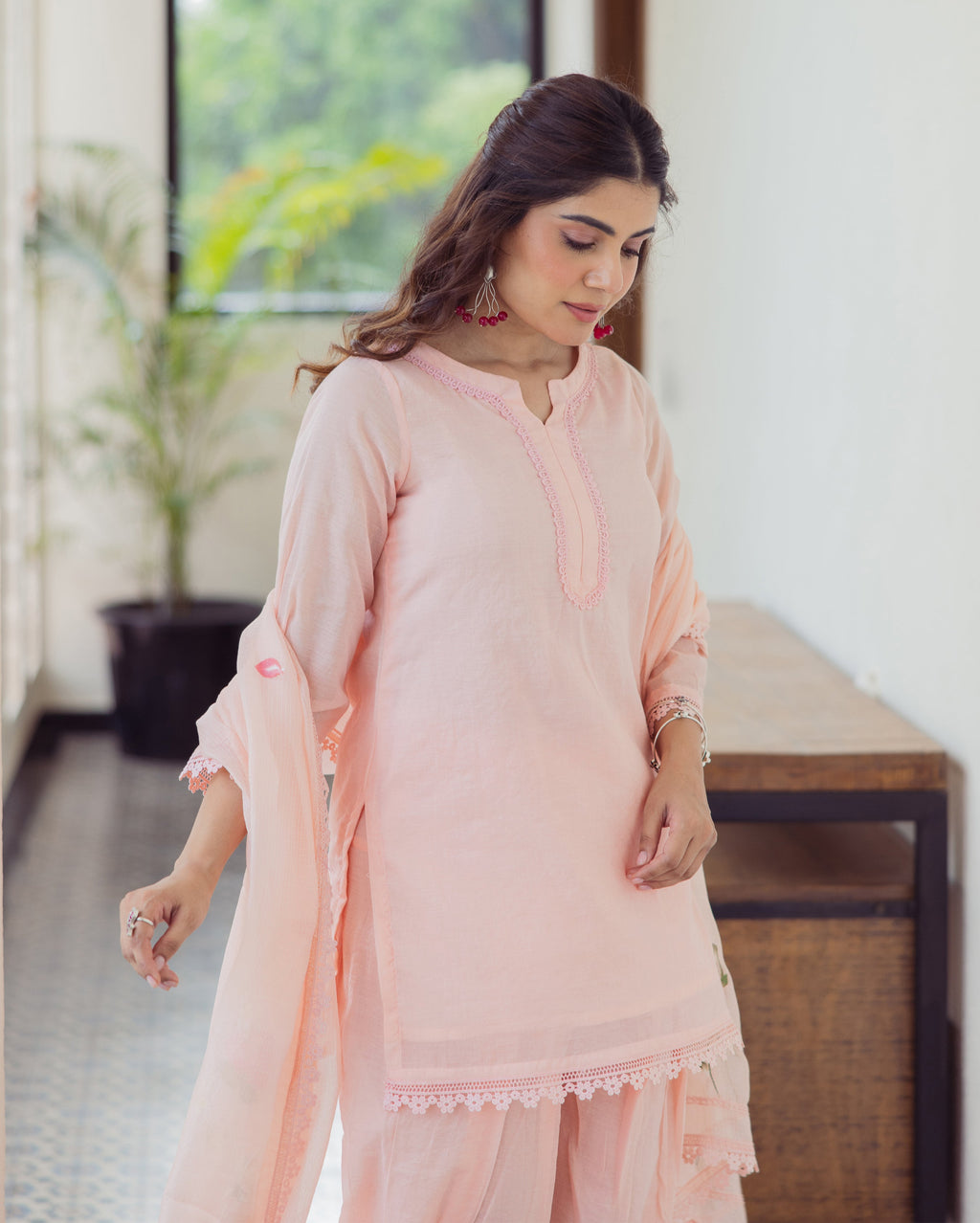 Milky Peach Handpainted Cotton Suit Set