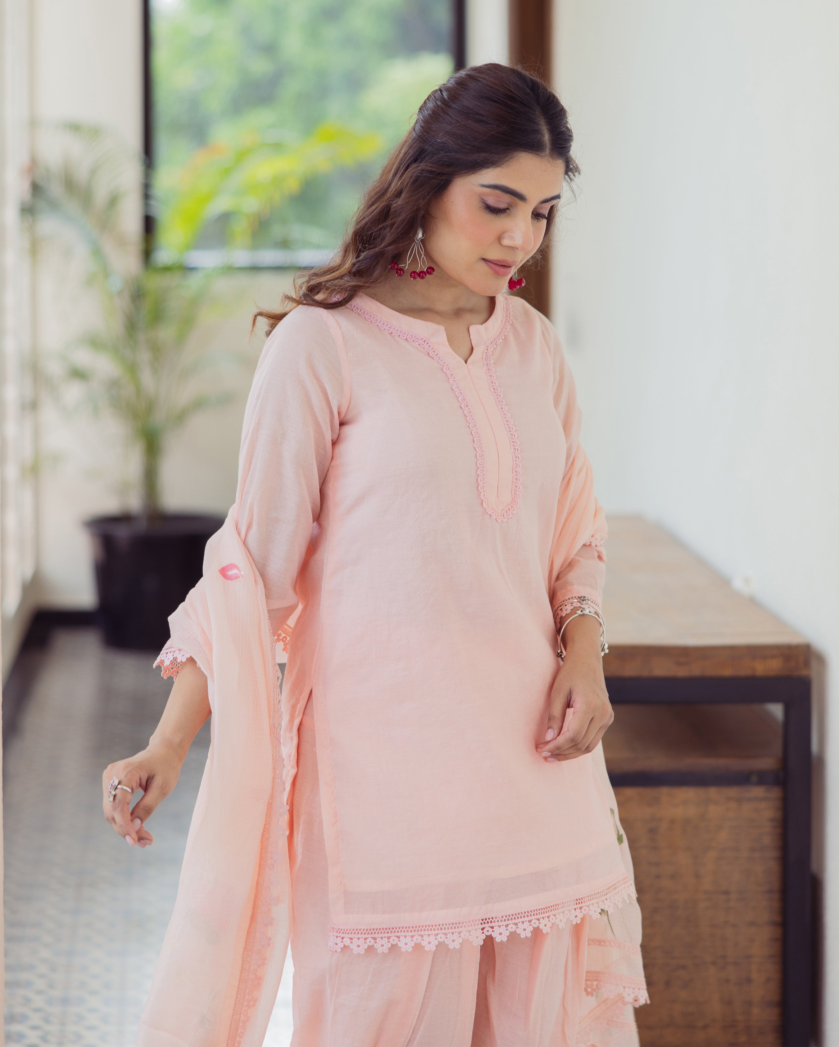 Milky Peach Handpainted Cotton Suit Set