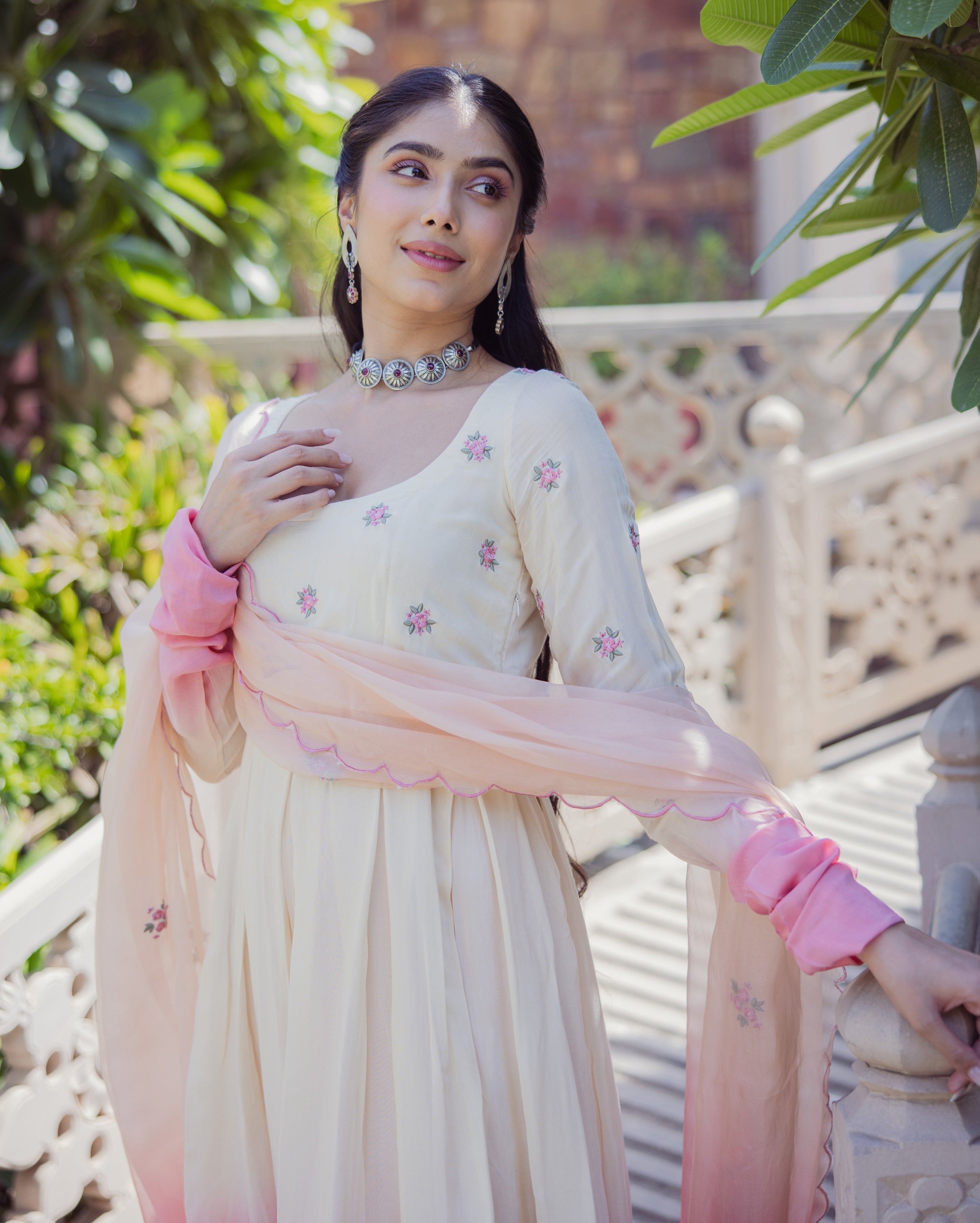 Giggly Rose Pink Ombre Embroidered Muslin Suit Set