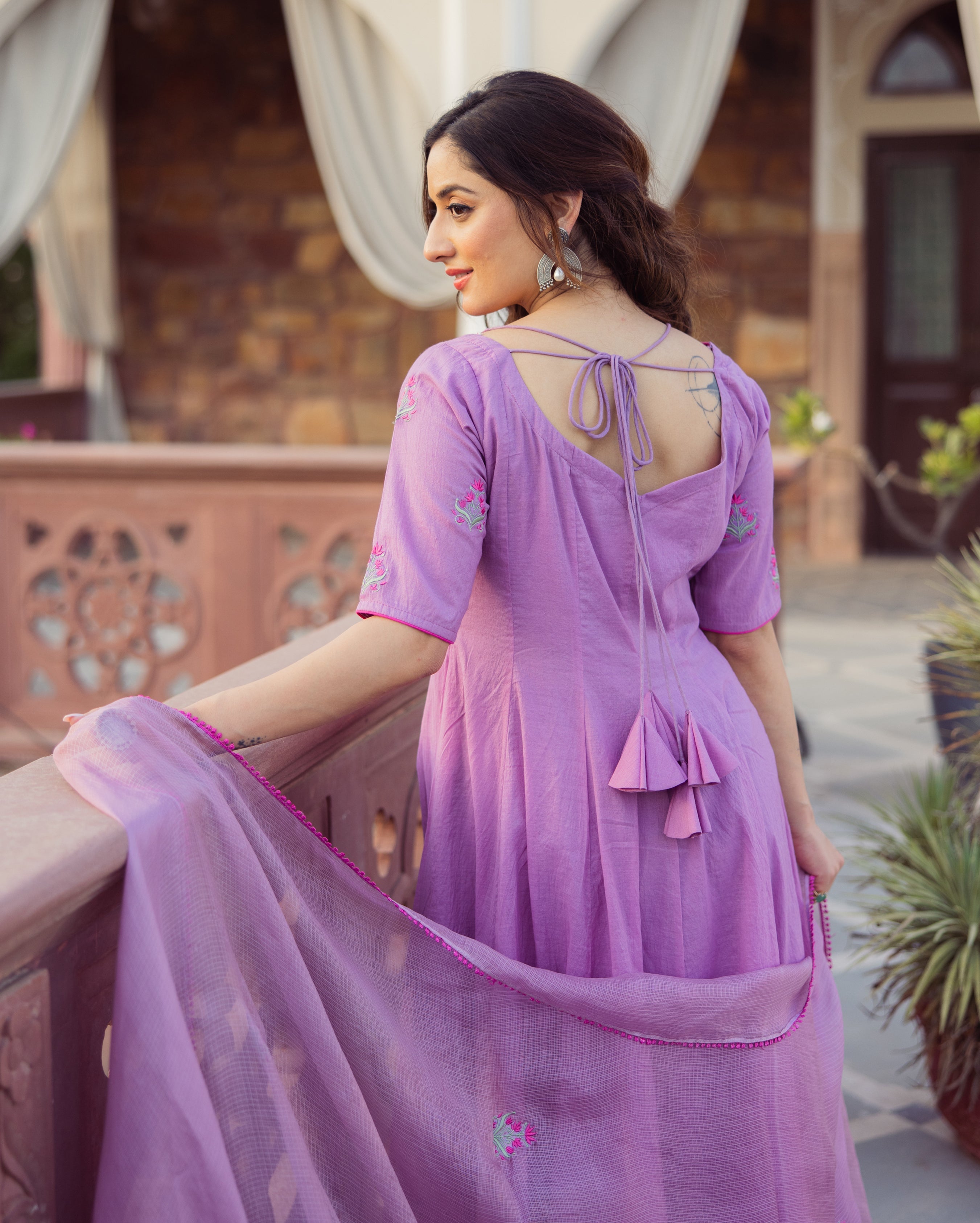Tasha Purple Embroidered Chanderi Suit Set