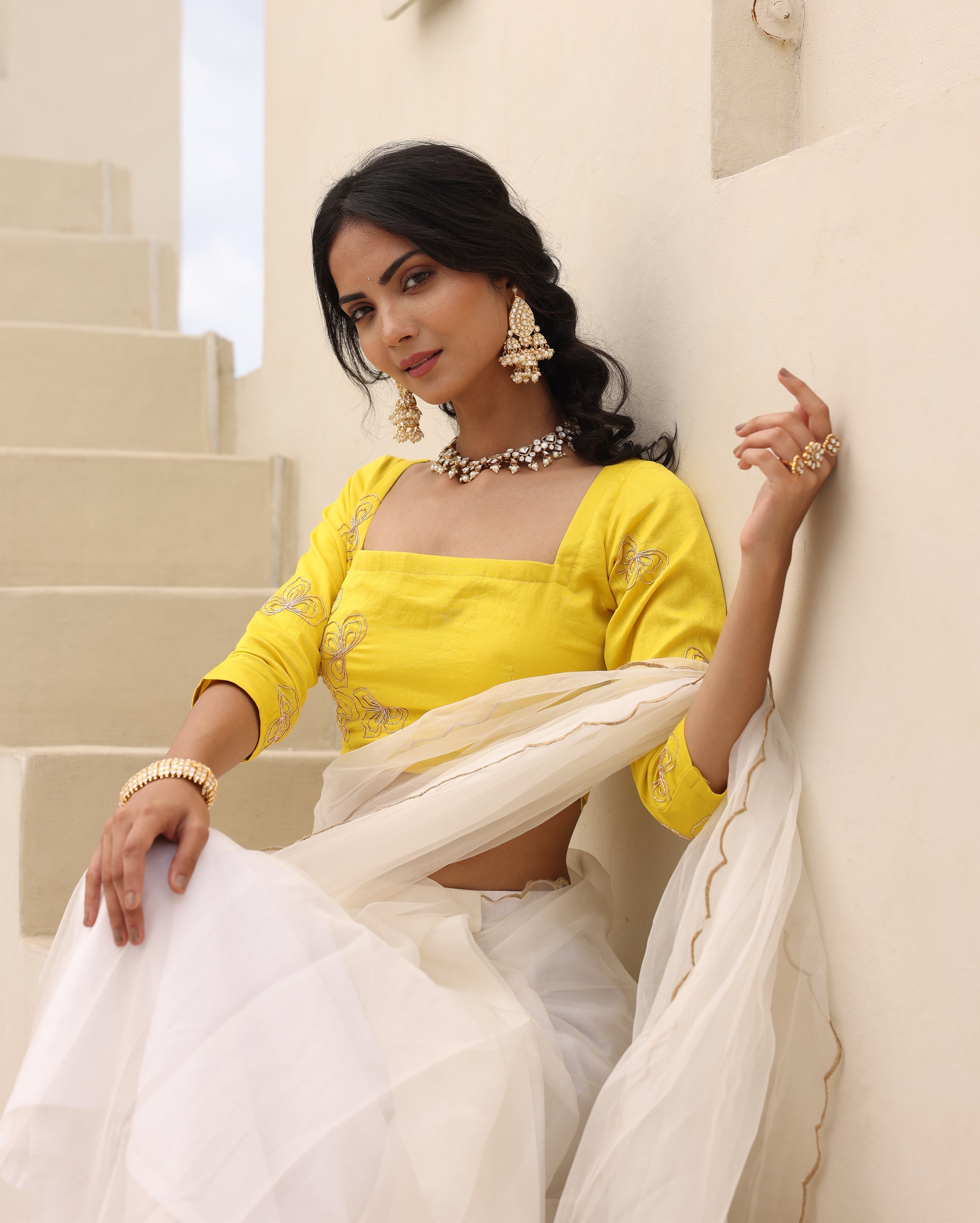 Kesar Yellow Chanderi Embroidered Blouse